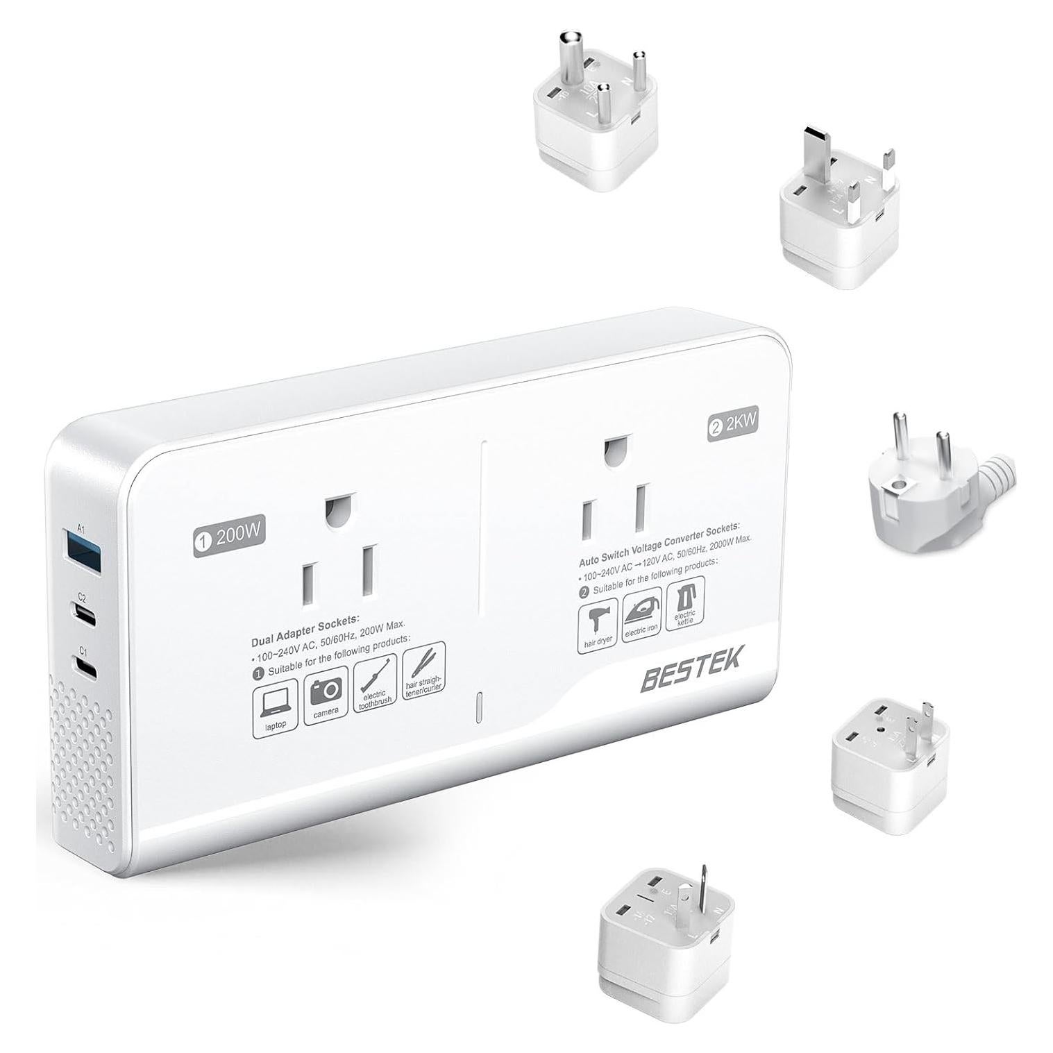 Convertidor de Voltaje 220V a 110V BESTEK 2000W con USB