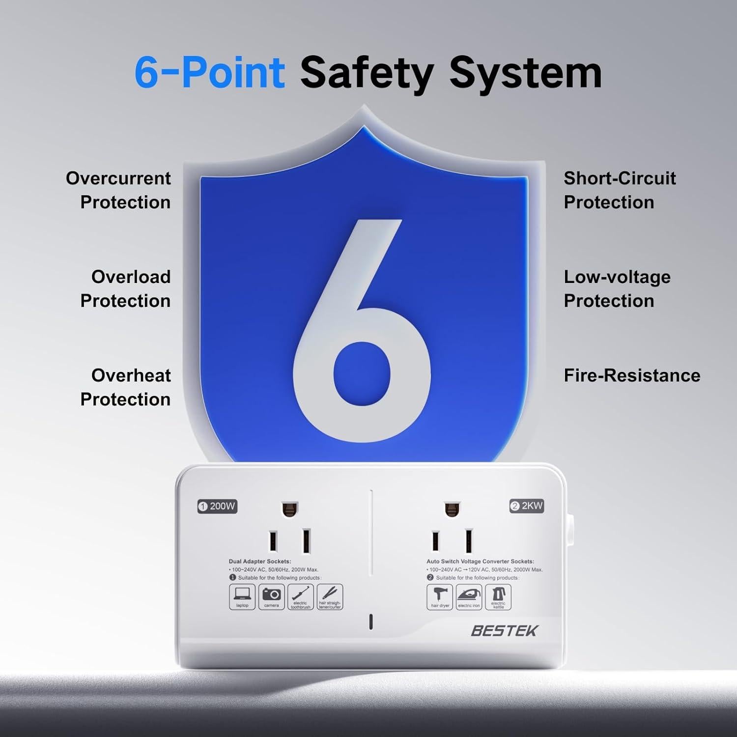 Convertidor de Voltaje 220V a 110V BESTEK 2000W con USB