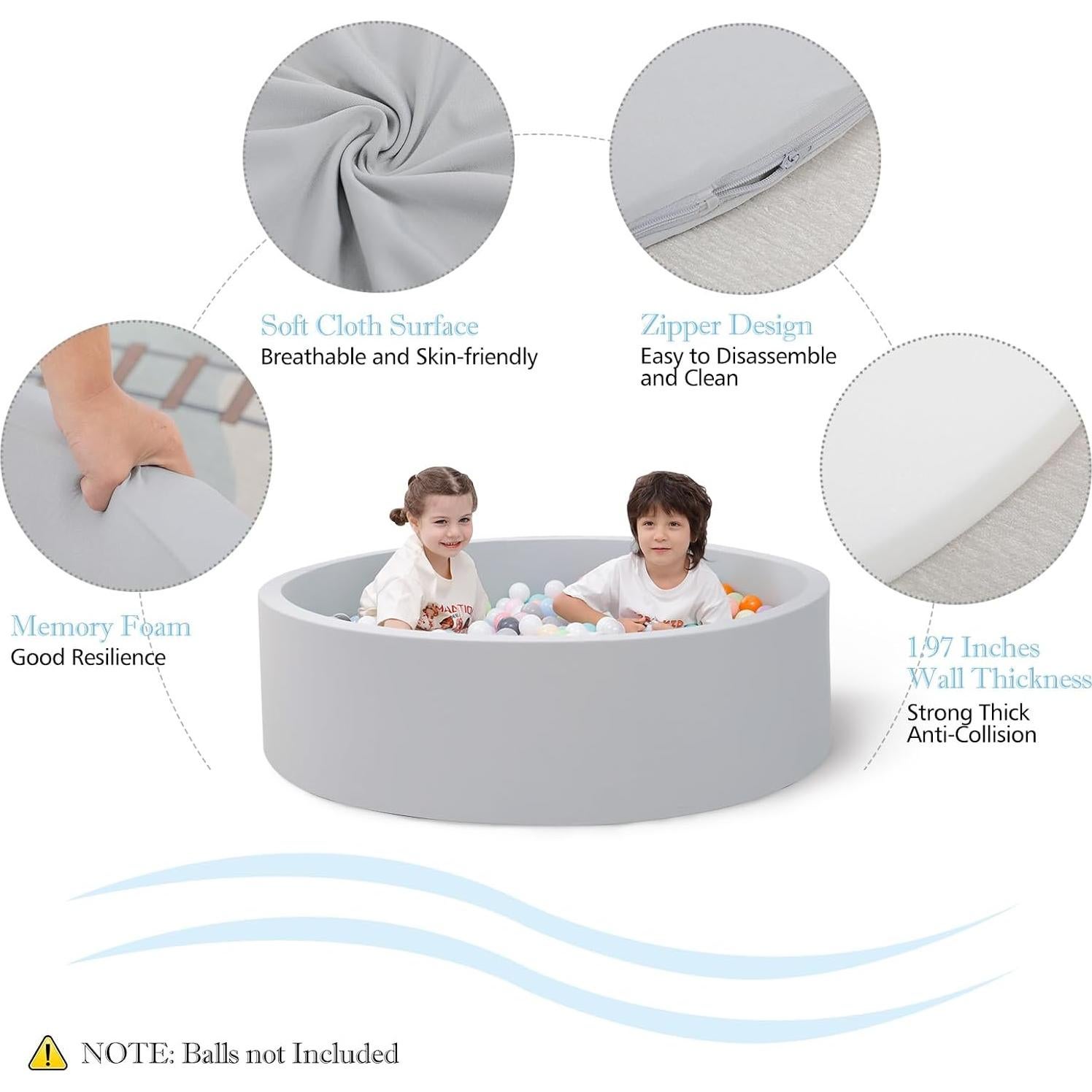 Foso de Pelotas de Espuma SHJADE 90CM Gris para Niños