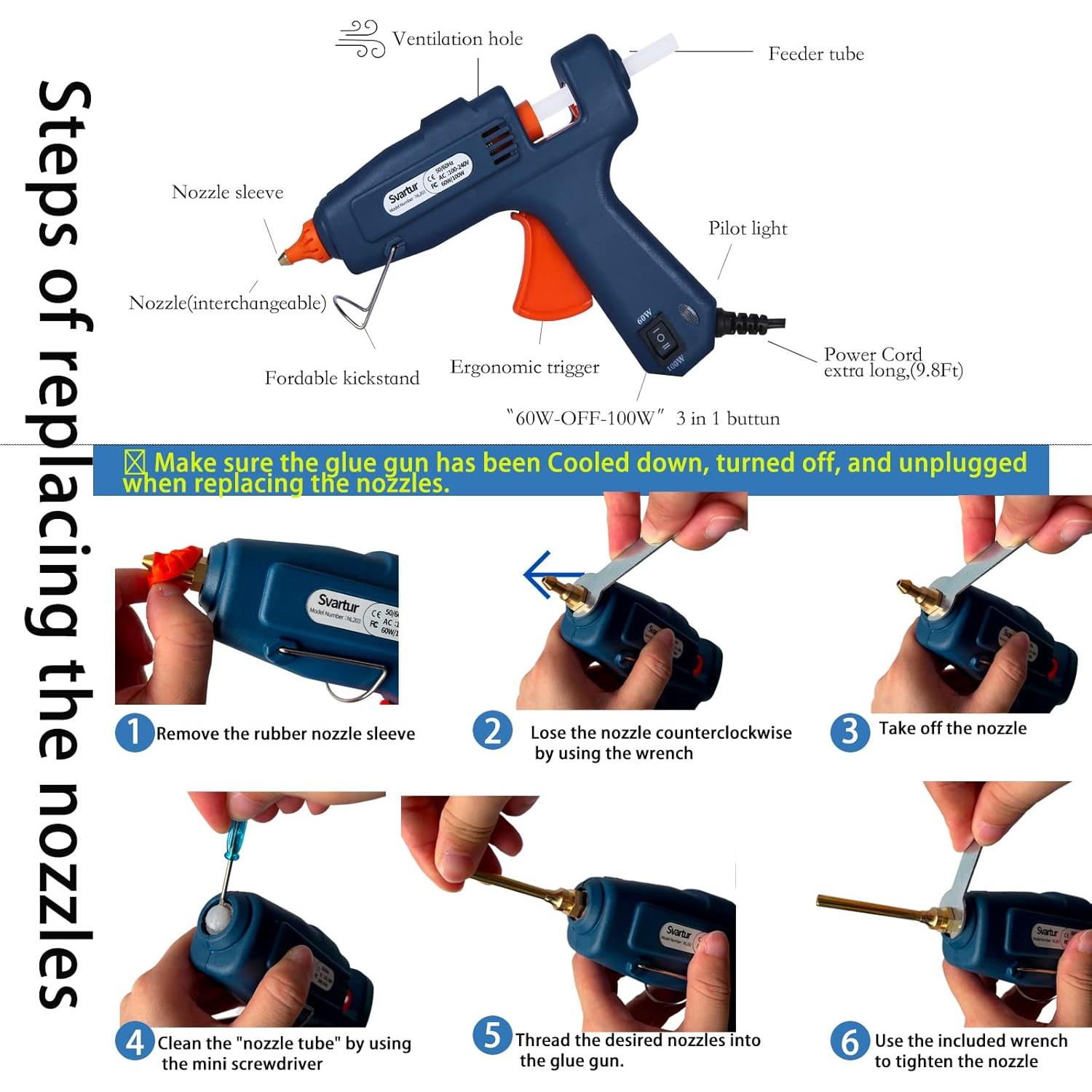 Pistola de Pegamento Caliente Svartur 100W con Estuche y 15 Palitos