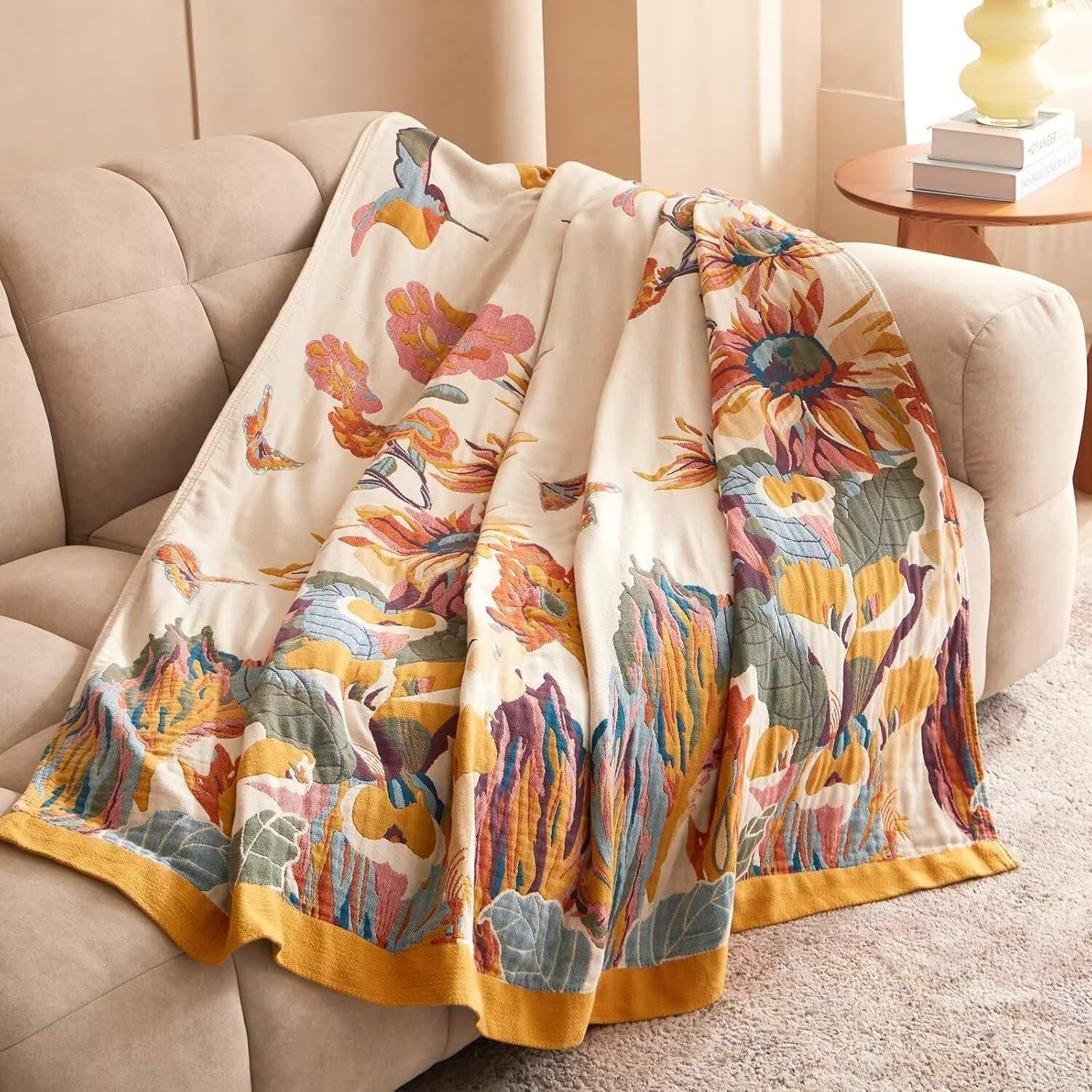 Manta Boho Wzvzss 100% Algodón 127x152cm Reversible Floral