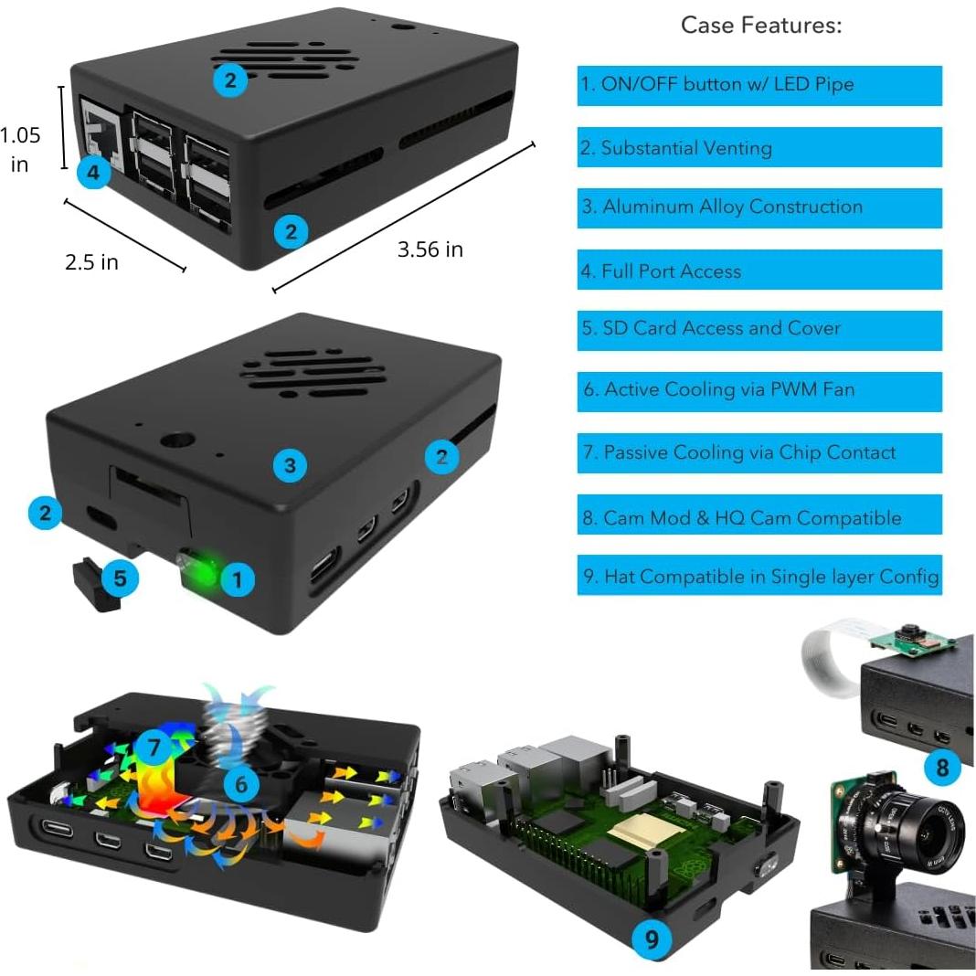 Kit de Inicio Vilros Raspberry Pi 5 - Aluminio Refrigerado 128GB 2GB RAM
