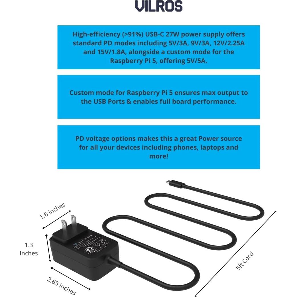 Kit de Inicio Vilros Raspberry Pi 5 - Aluminio Refrigerado 128GB 2GB RAM