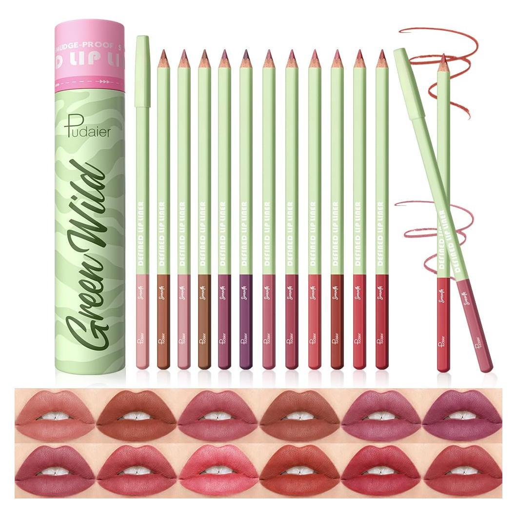 Juego de 12 Lápices de Labios Pudaier - Nude y Colores Vibrantes