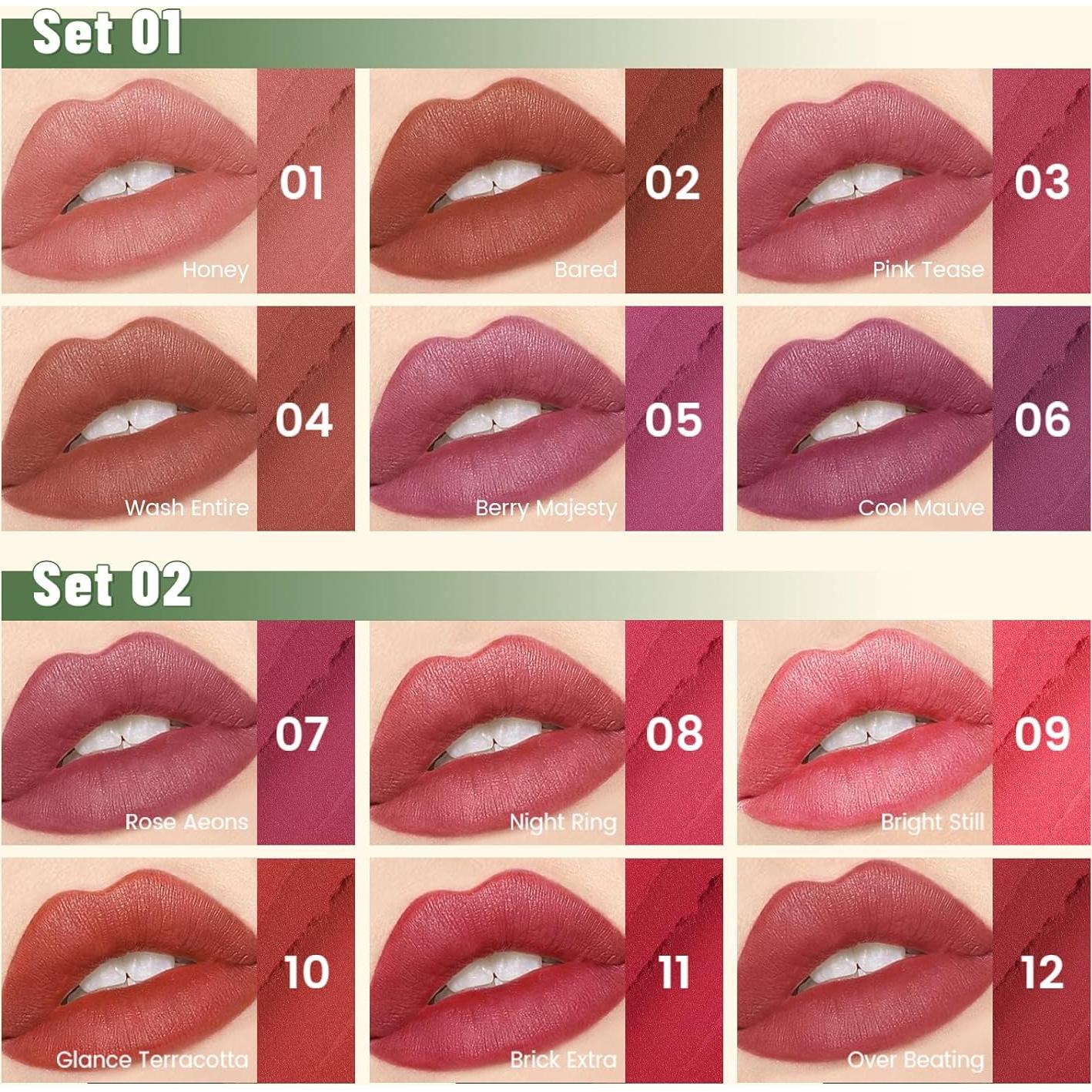 Juego de 12 Lápices de Labios Pudaier - Nude y Colores Vibrantes