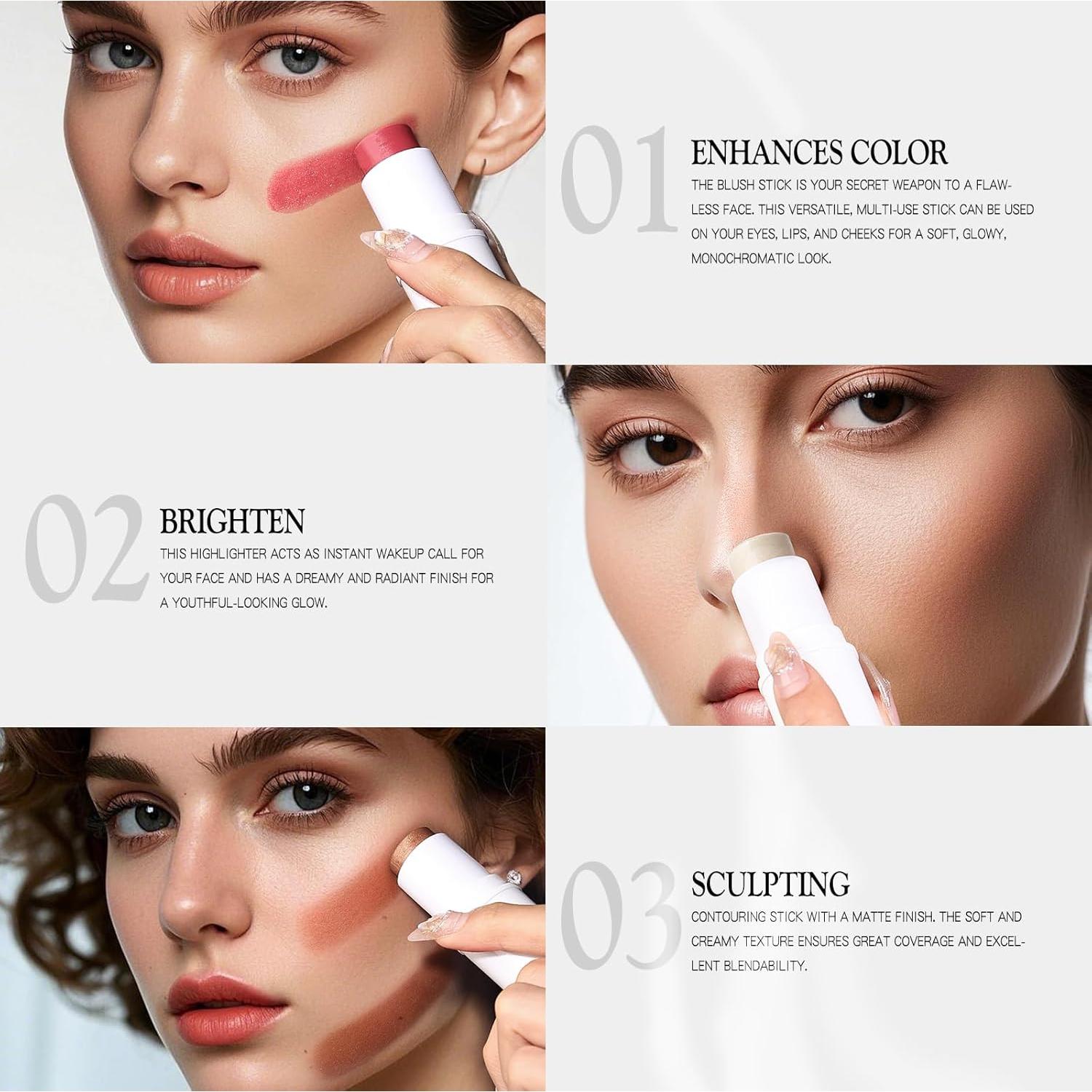 Juego de 3 Barras de Maquillaje Bayfree - Contorno, Rubor e Iluminador