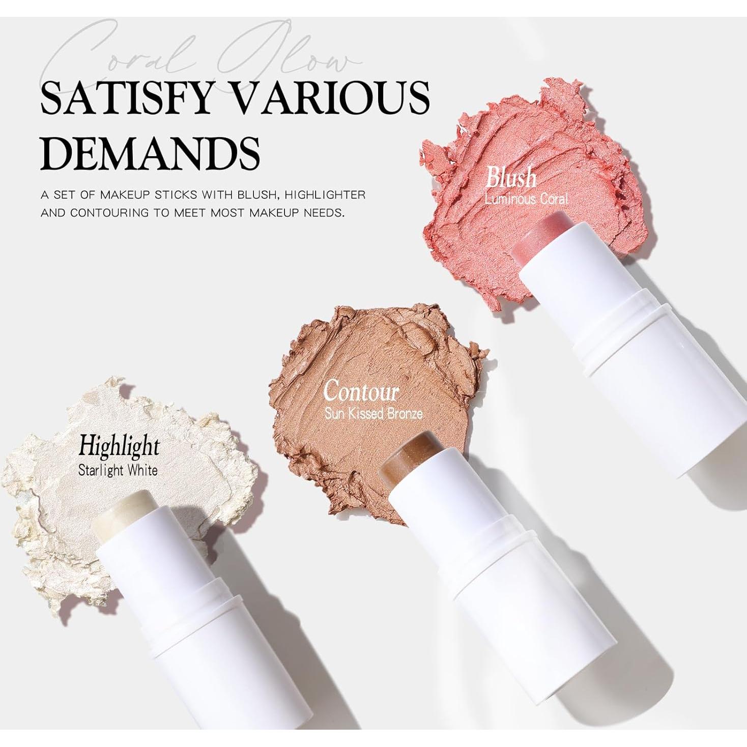 Juego de 3 Barras de Maquillaje Bayfree - Contorno, Rubor e Iluminador