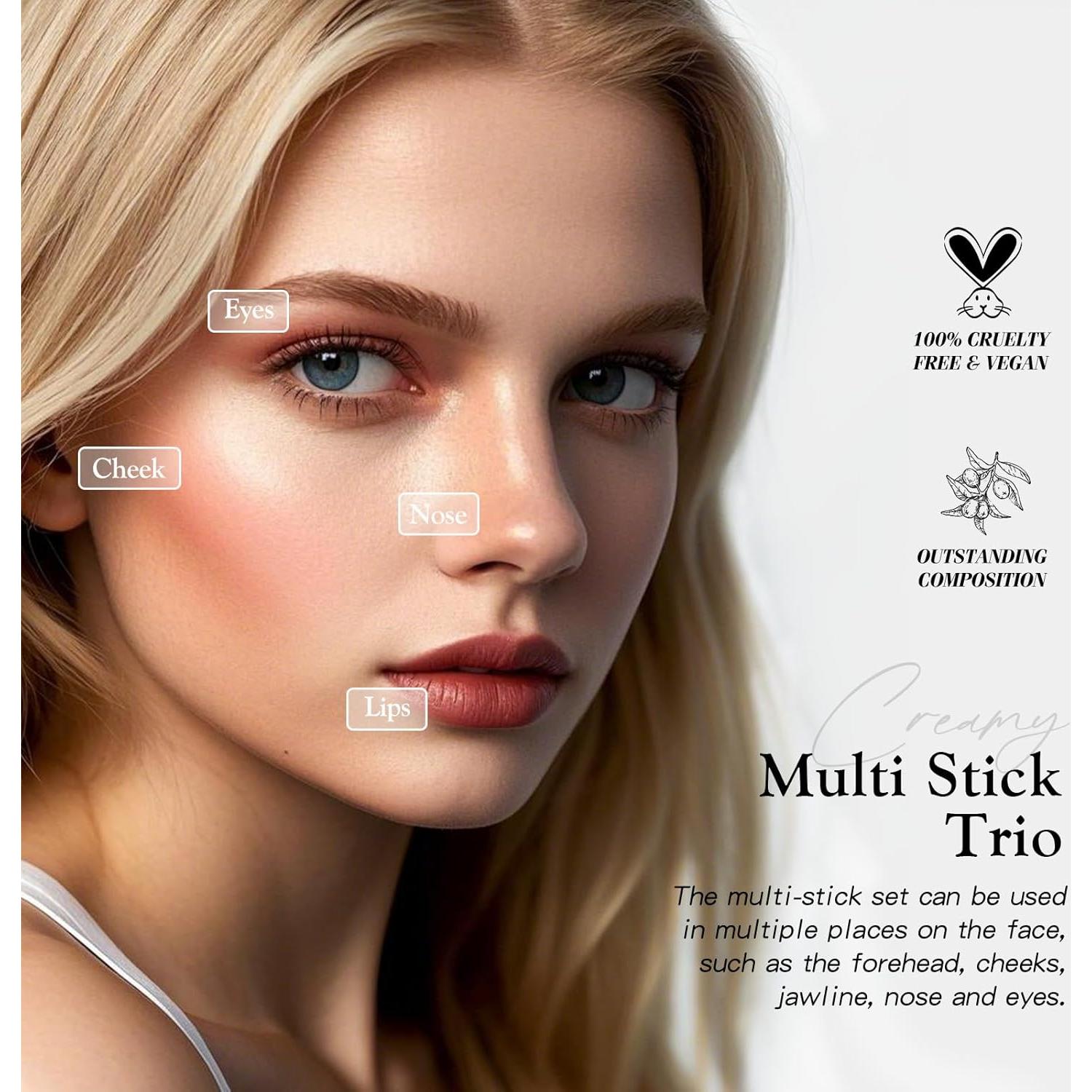 Juego de 3 Barras de Maquillaje Bayfree - Contorno, Rubor e Iluminador