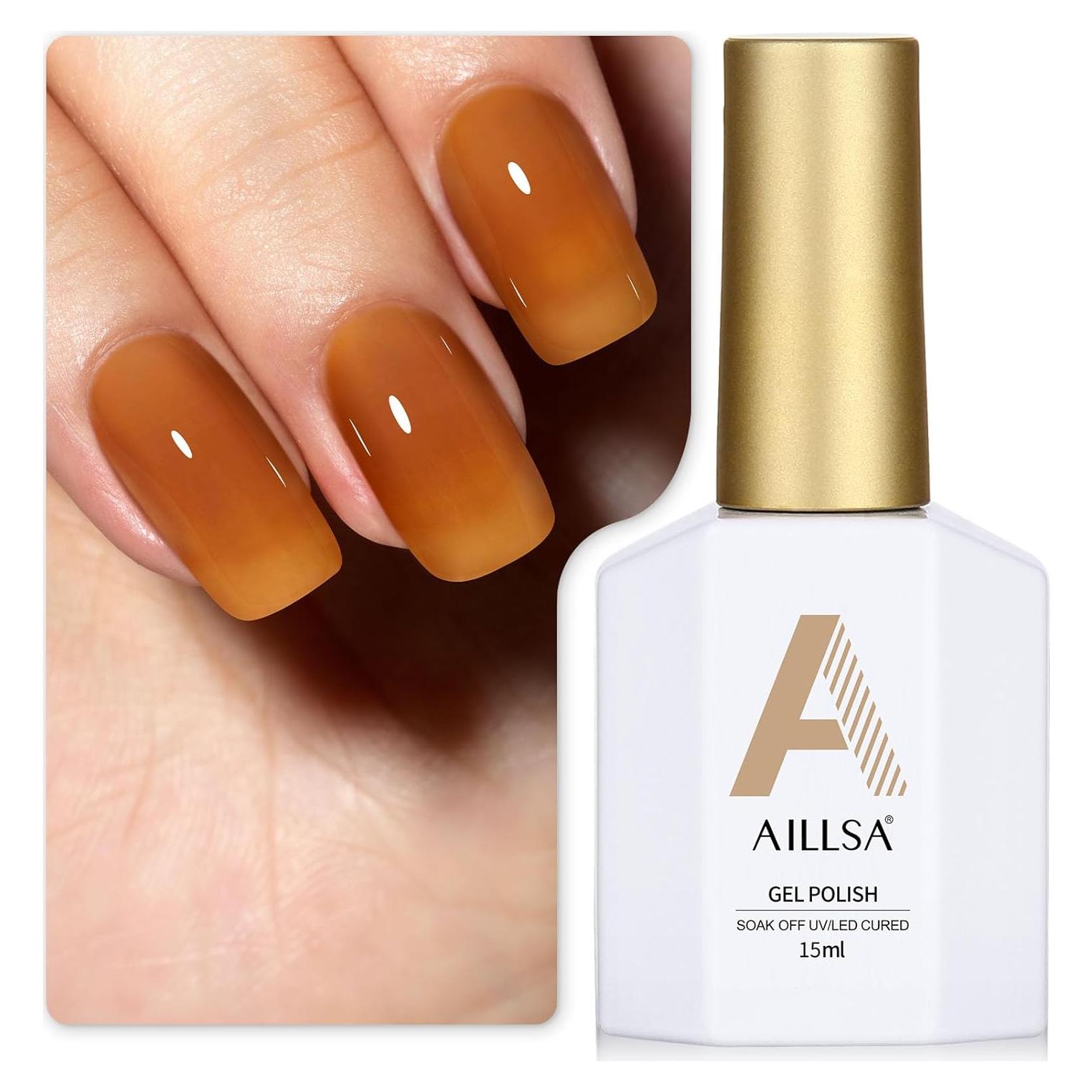 AILLSA Jelly Brown Gel Nail Polish - Dark Nude Gel Polish Sheer Amber Color Nail Polish Neutral Translucent Soak Off U V Gels Nails for Nail Art Manicure DIY at Home 0.51 Fl Oz /GB62
