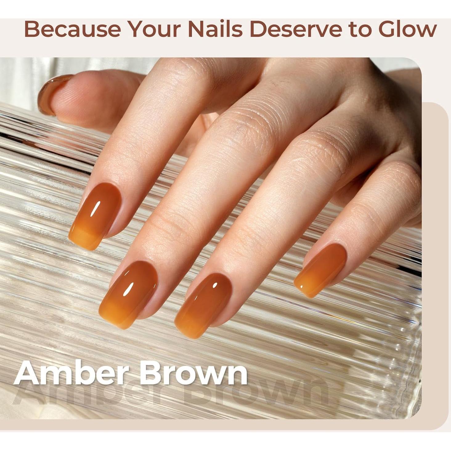 AILLSA Jelly Brown Gel Nail Polish - Dark Nude Gel Polish Sheer Amber Color Nail Polish Neutral Translucent Soak Off U V Gels Nails for Nail Art Manicure DIY at Home 0.51 Fl Oz /GB62
