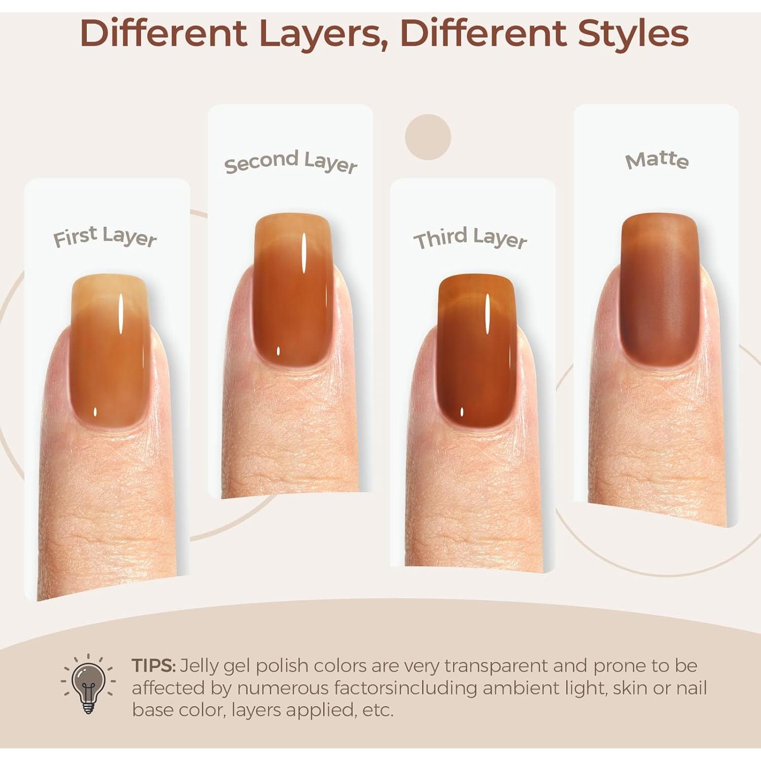 AILLSA Jelly Brown Gel Nail Polish - Dark Nude Gel Polish Sheer Amber Color Nail Polish Neutral Translucent Soak Off U V Gels Nails for Nail Art Manicure DIY at Home 0.51 Fl Oz /GB62