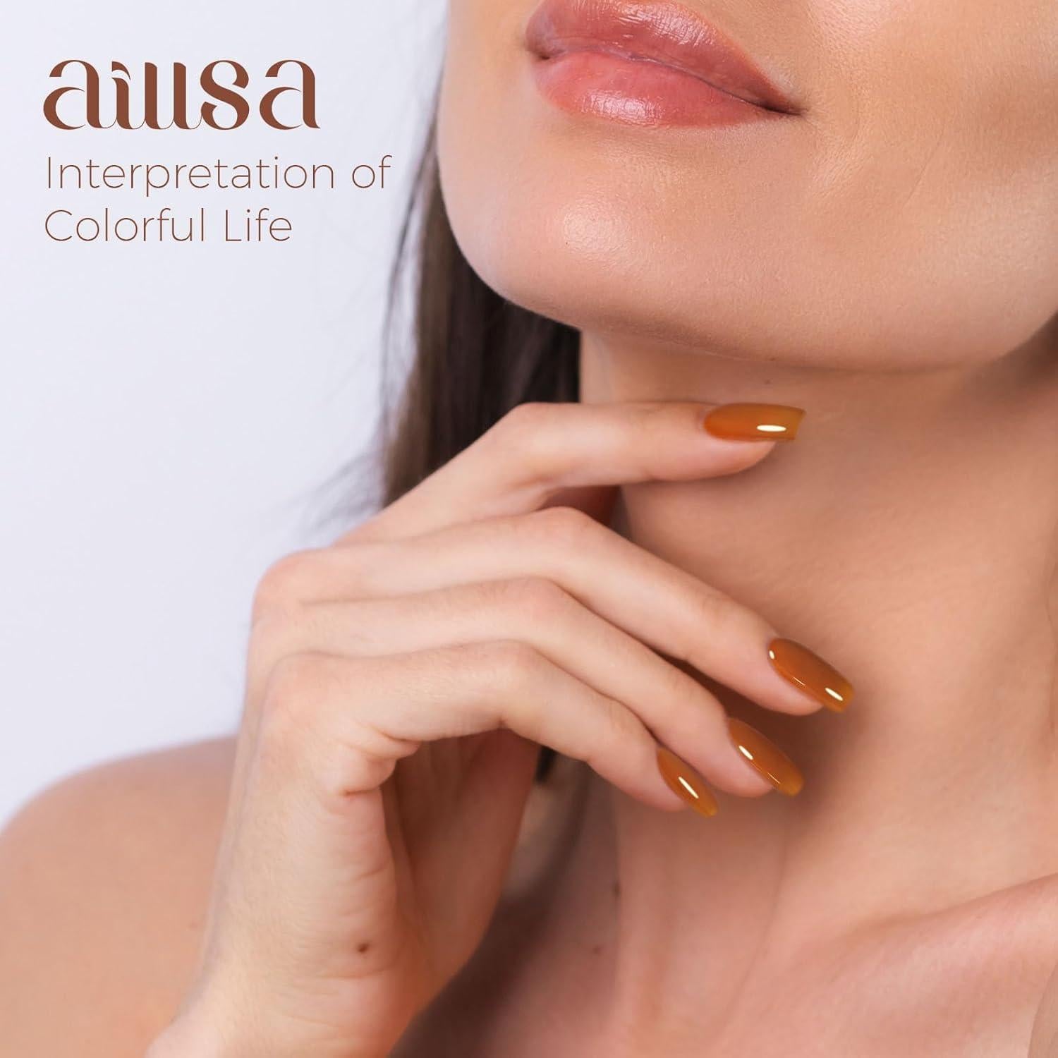 AILLSA Jelly Brown Gel Nail Polish - Dark Nude Gel Polish Sheer Amber Color Nail Polish Neutral Translucent Soak Off U V Gels Nails for Nail Art Manicure DIY at Home 0.51 Fl Oz /GB62