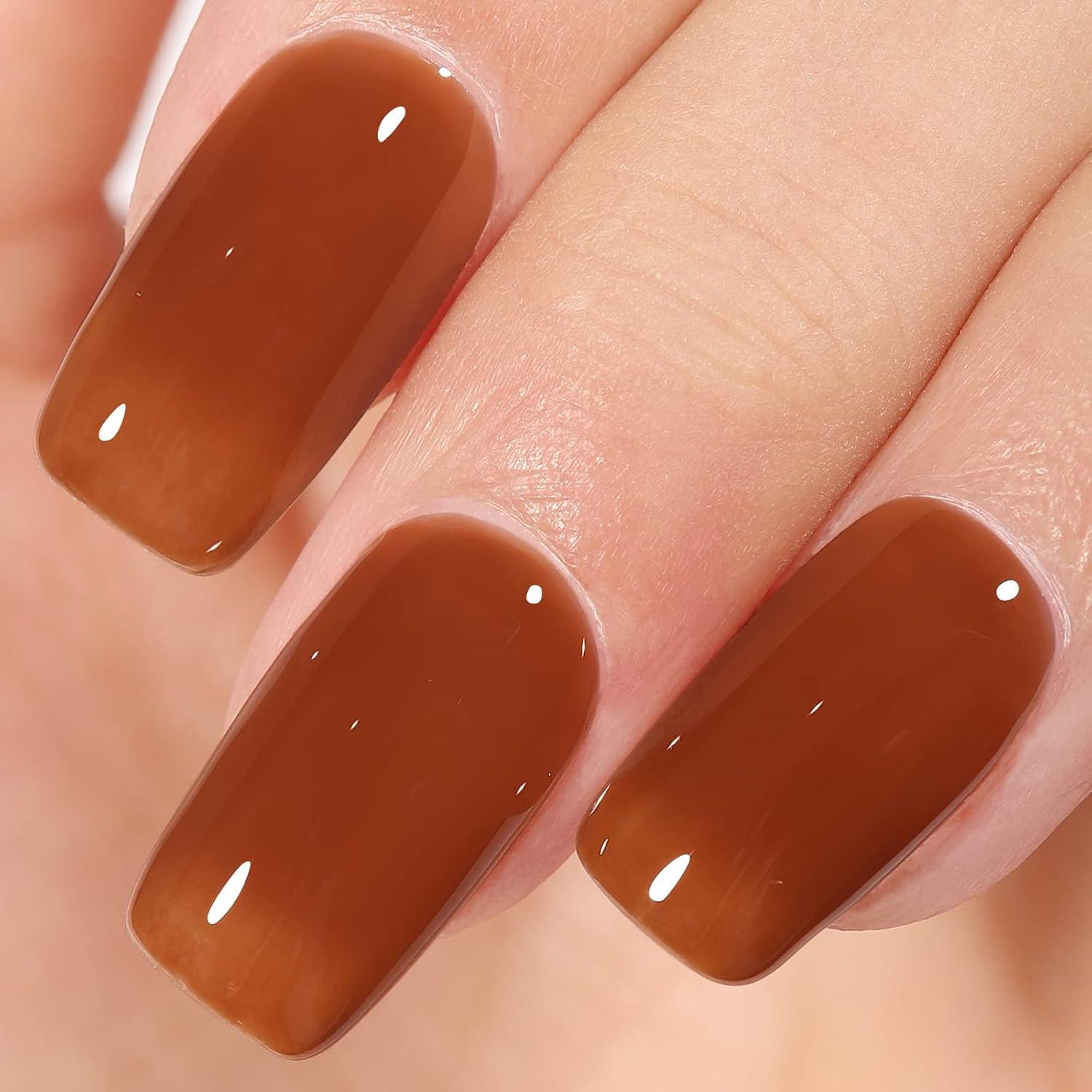 AILLSA Jelly Brown Gel Nail Polish - Dark Nude Gel Polish Sheer Amber Color Nail Polish Neutral Translucent Soak Off U V Gels Nails for Nail Art Manicure DIY at Home 0.51 Fl Oz /GB62