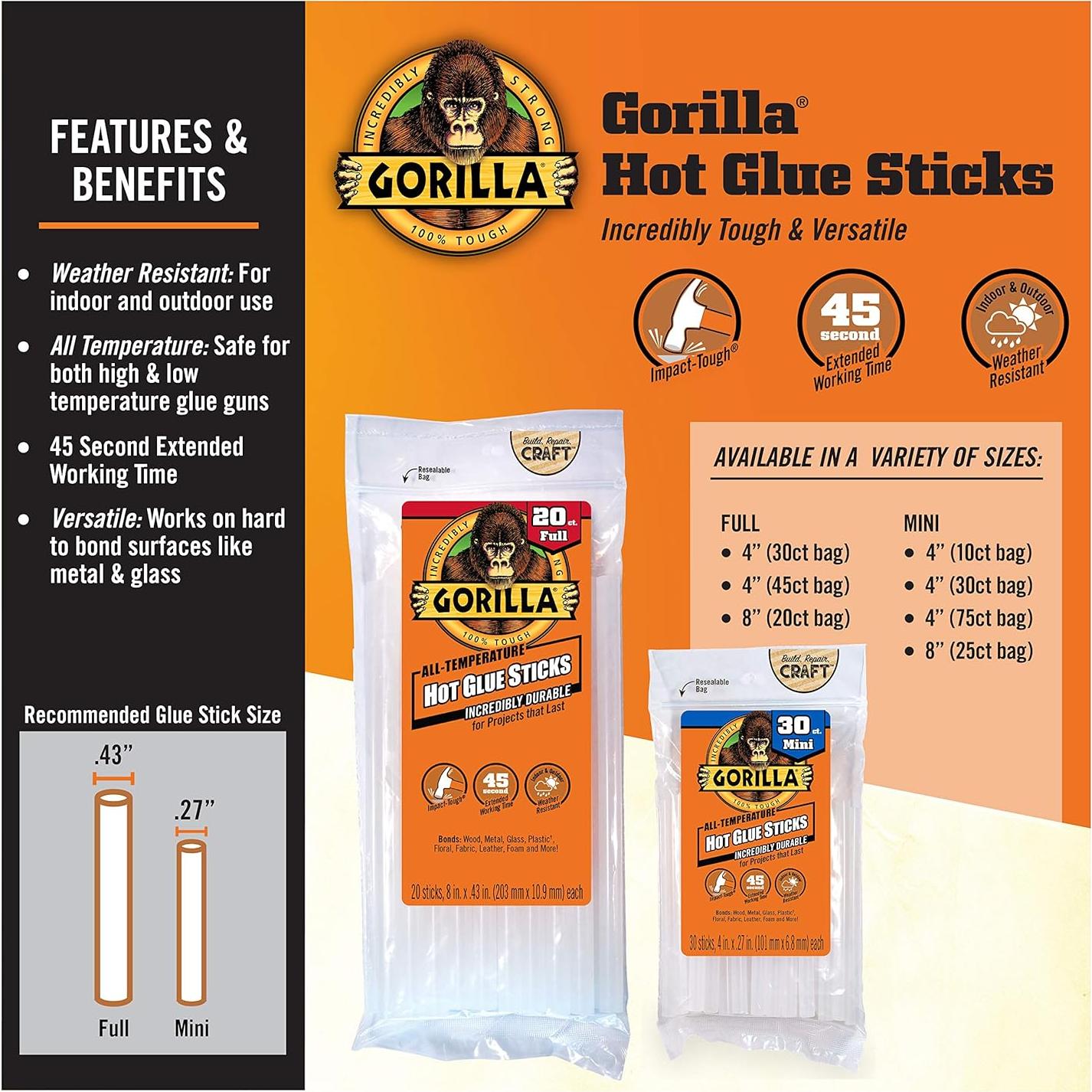 Barras de Pegamento Caliente Gorilla 10.16 cm - 45 Unidades