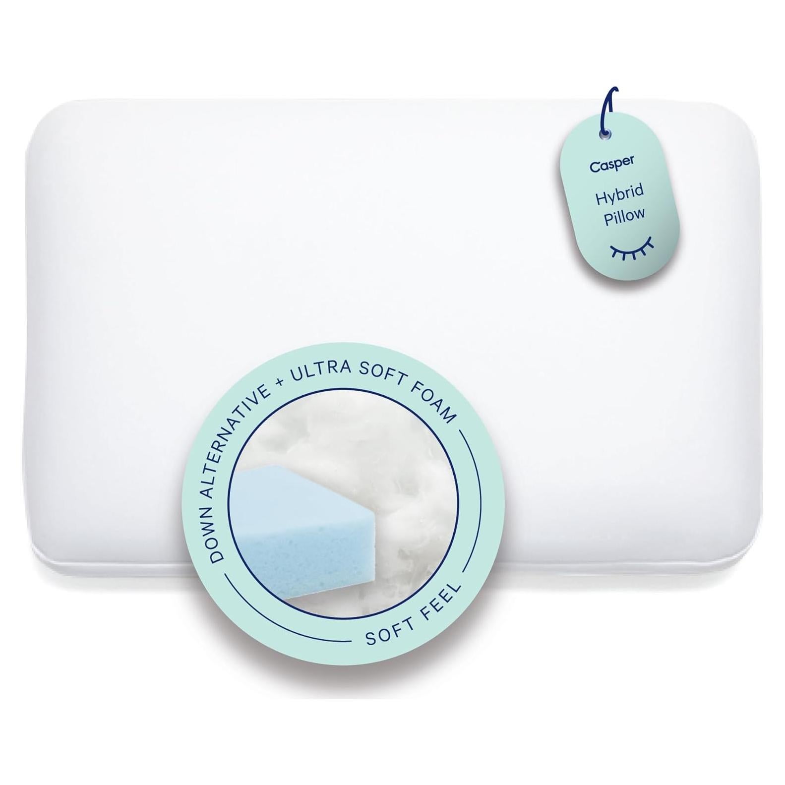 Almohada Híbrida Casper Estándar Blanca, Lavable y Firme