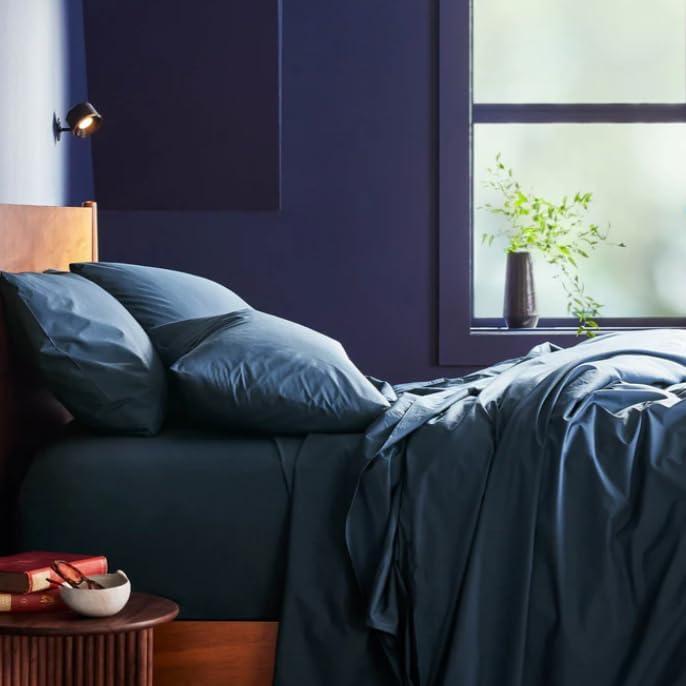 Juego de Sábanas Brooklinen Percale 4 Piezas 100% Algodón Completo Azul