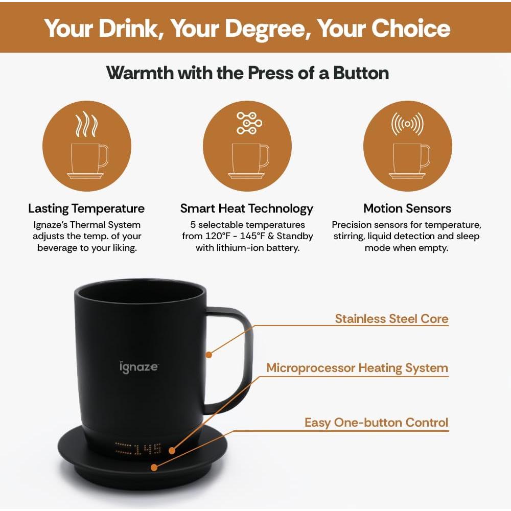 Taza Inteligente Autocalentable Ignaze 311ml - Pantalla LED