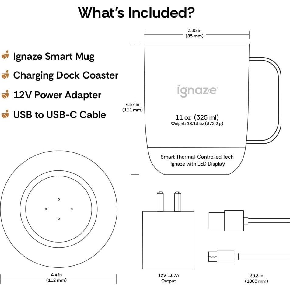 Taza Inteligente Autocalentable Ignaze 311ml - Pantalla LED