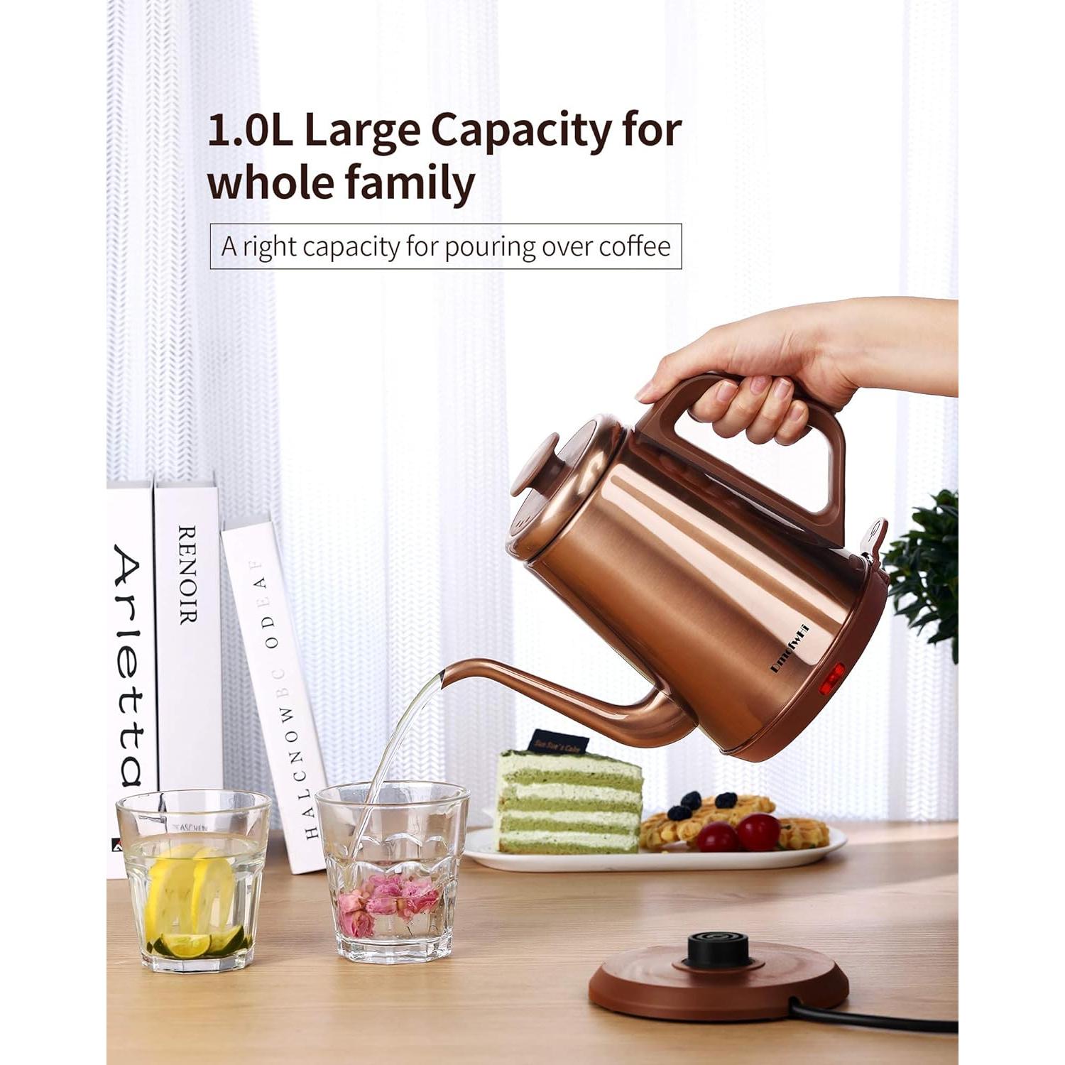 Hervidor Eléctrico DmofwHi 1000W 1.0L Acero Inoxidable Cobre