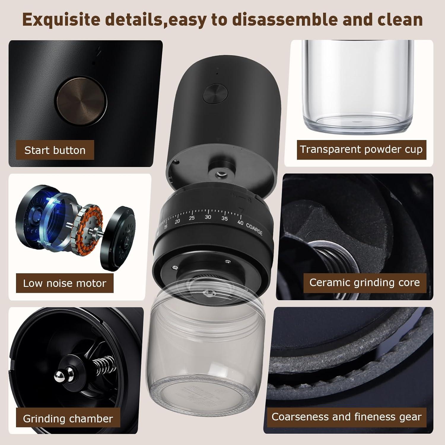 Molino de café eléctrico portátil Syaonrst 1800mAh 40 ajustes