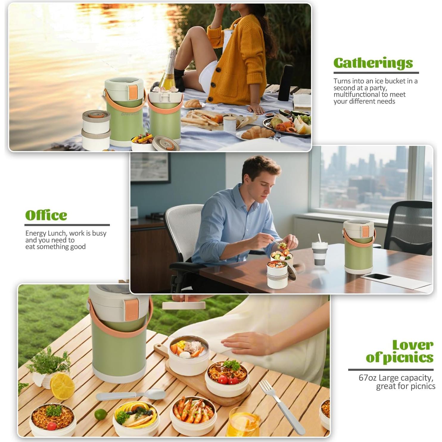 Termo de Comida Caliente GraceKit 2L Acero Inoxidable Verde