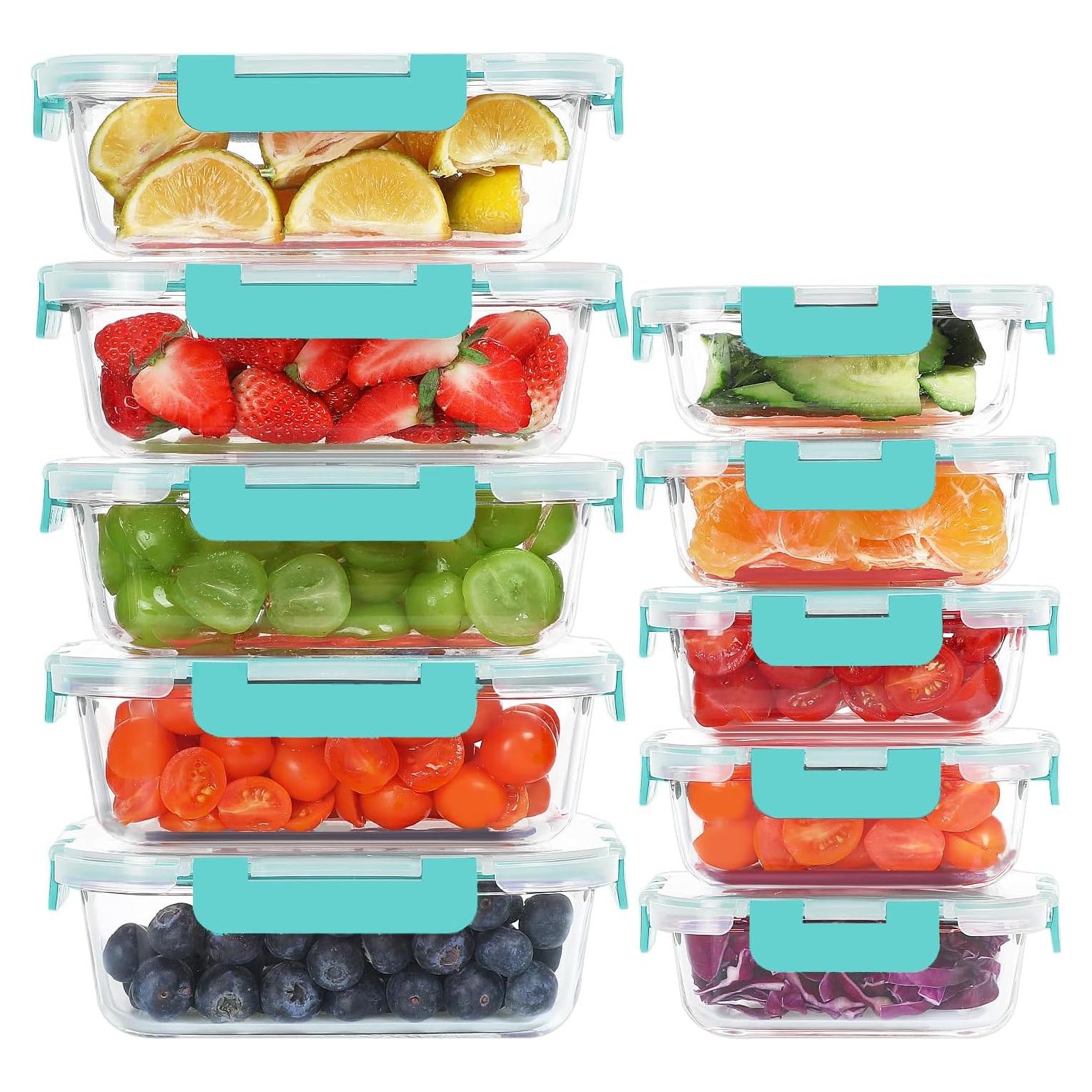 Paquete de 10 Contenedores de Almacenamiento de Vidrio KOMUEE