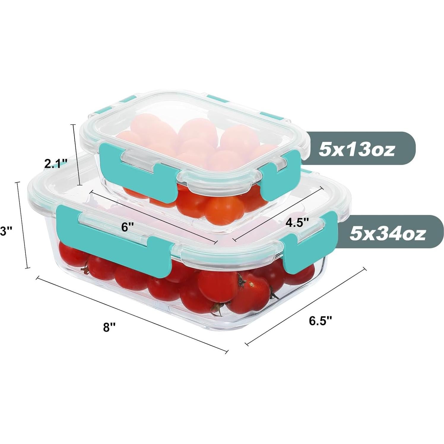 Paquete de 10 Contenedores de Almacenamiento de Vidrio KOMUEE