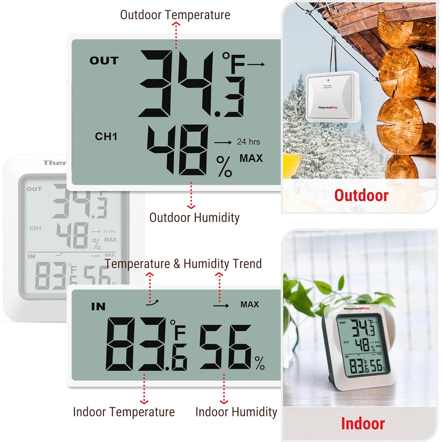 Termómetro Digital ThermoPro TP60 Inalámbrico Interior/Exterior