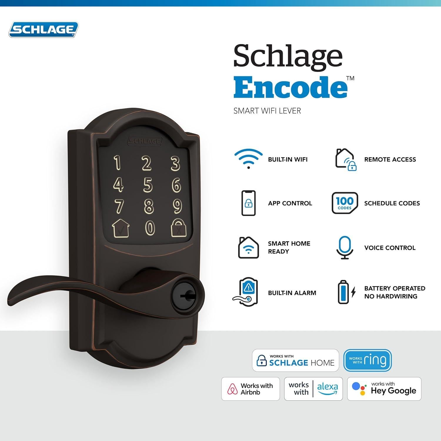 Cerradura Inteligente Schlage Encode WiFi Camelot Bronce