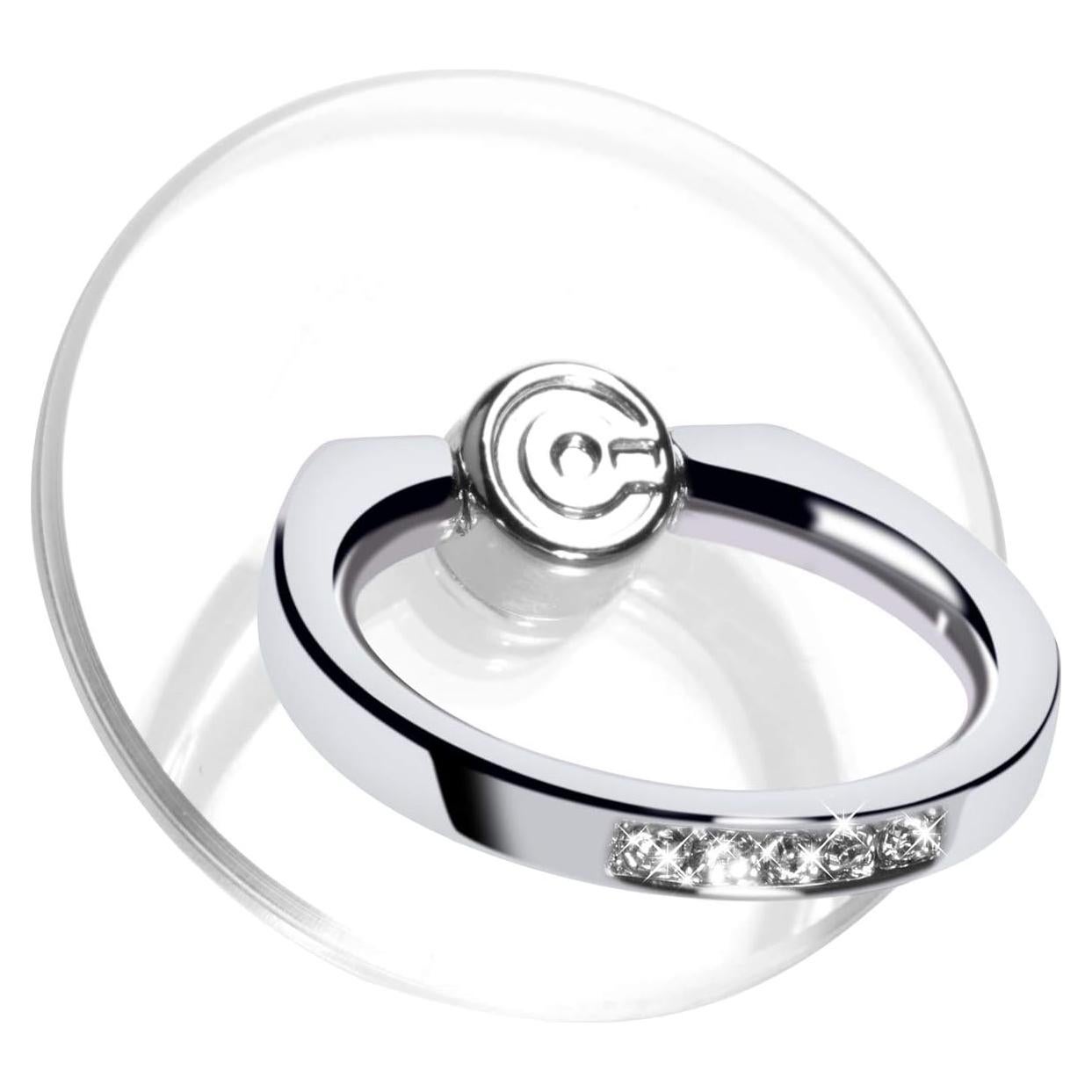 Soporte de Anillo Transparente EI Sonador 2 Diamantes Plateados