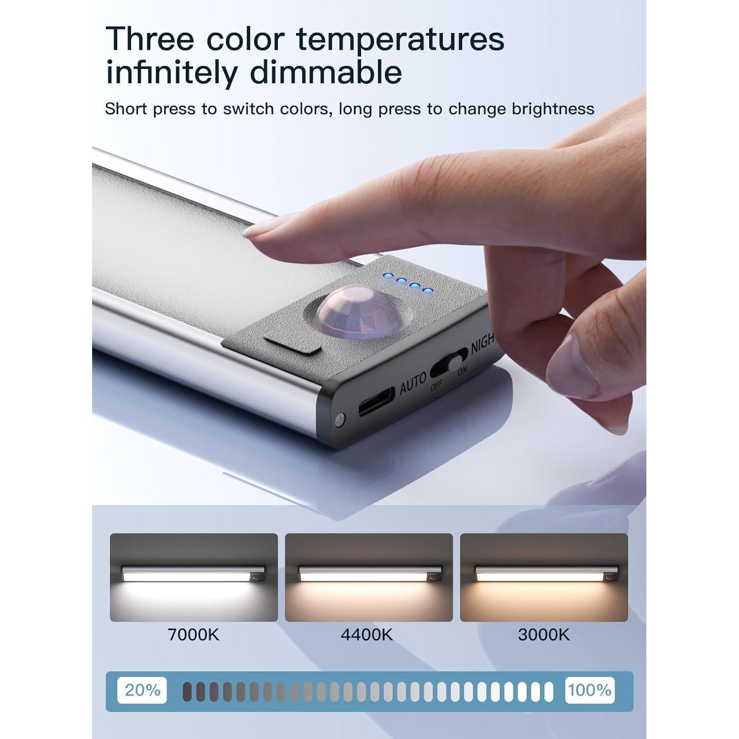 Luces Bajo Gabinete YIGER 52 LED Recargables con Sensor Movimiento