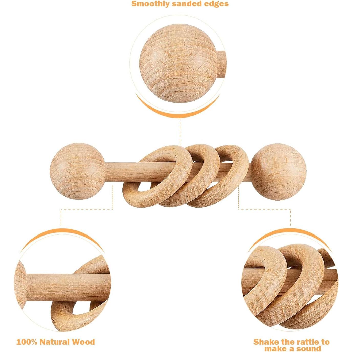 Sonajero de Madera Chriswell para Bebés - Juguete Montessori 3 Anillos