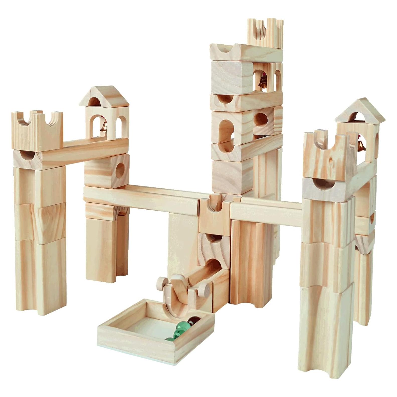 Carrera de Canicas de Madera Onshine 65 Piezas para Niños