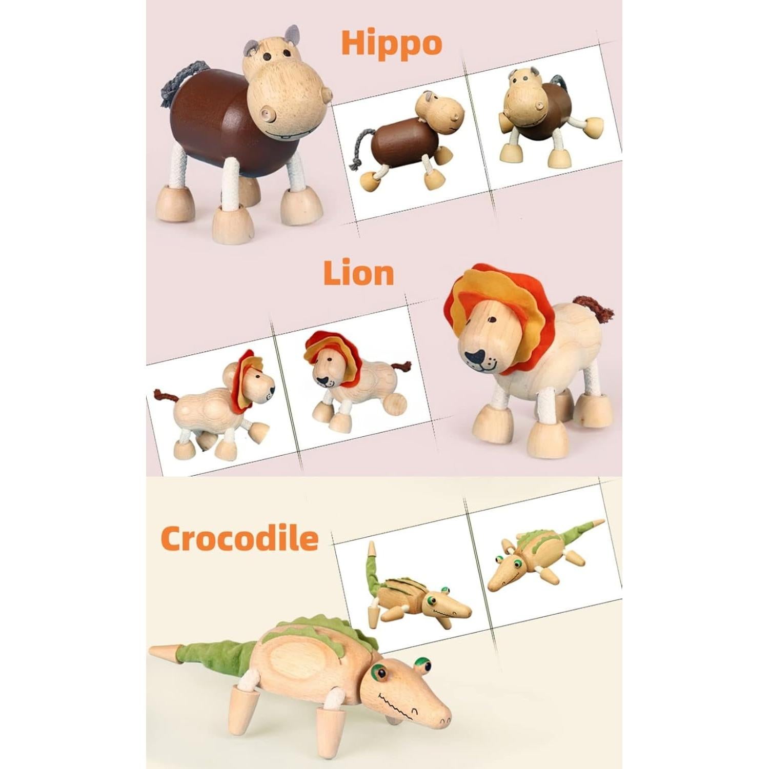 Juego de Animales de Madera MIKNEKE - 14 Figuras Flexibles