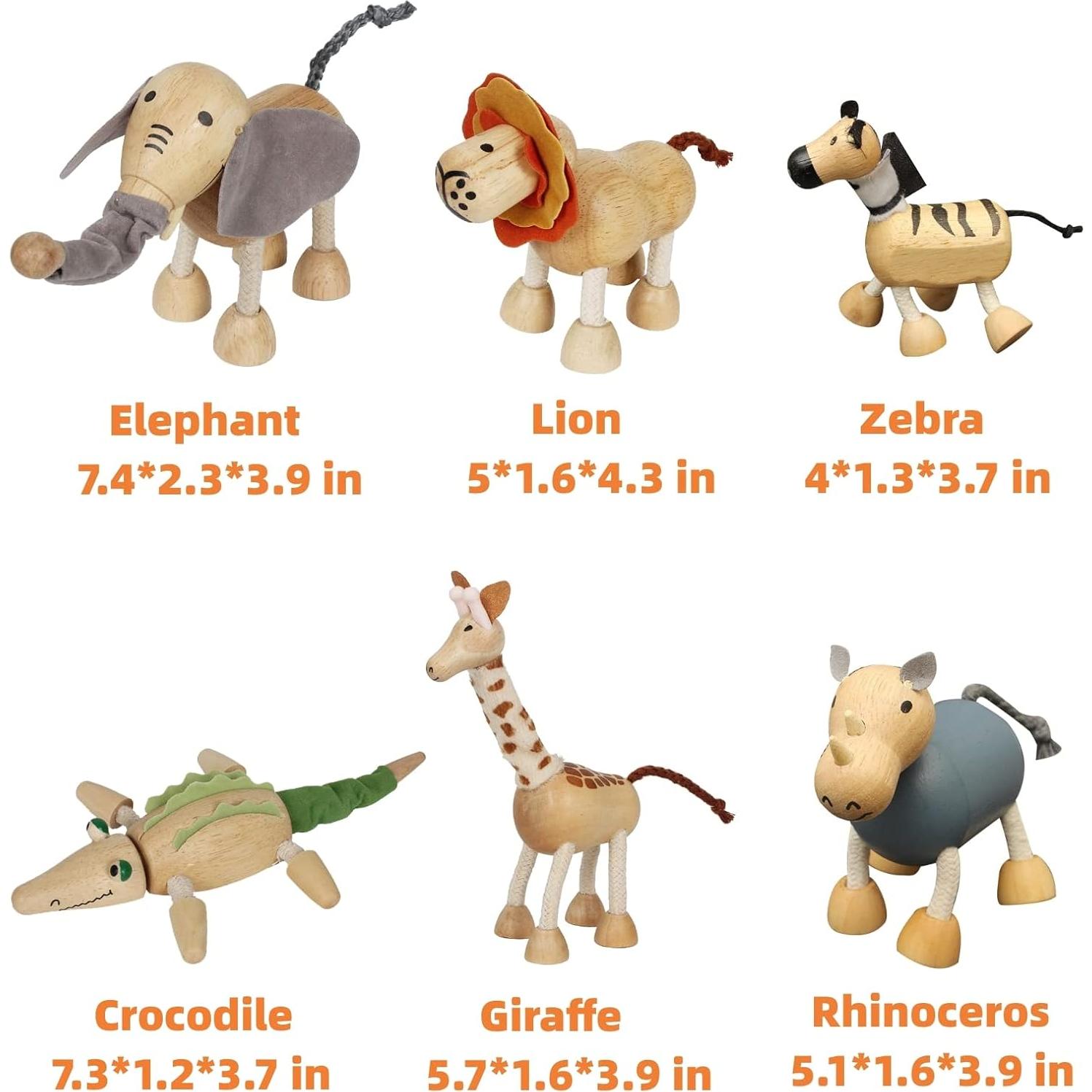 Juego de Animales de Madera MIKNEKE - 14 Figuras Flexibles