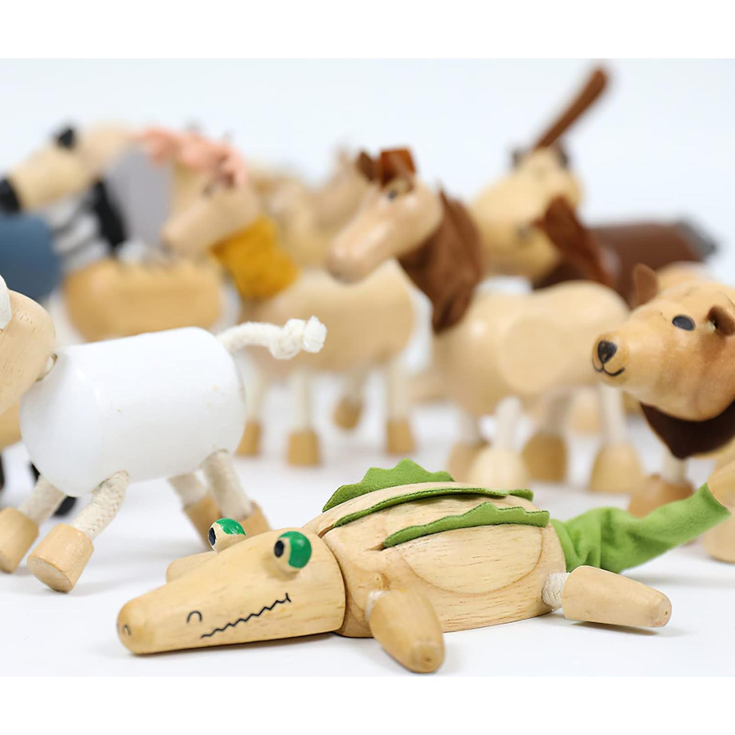 Juego de Animales de Madera MIKNEKE - 14 Figuras Flexibles