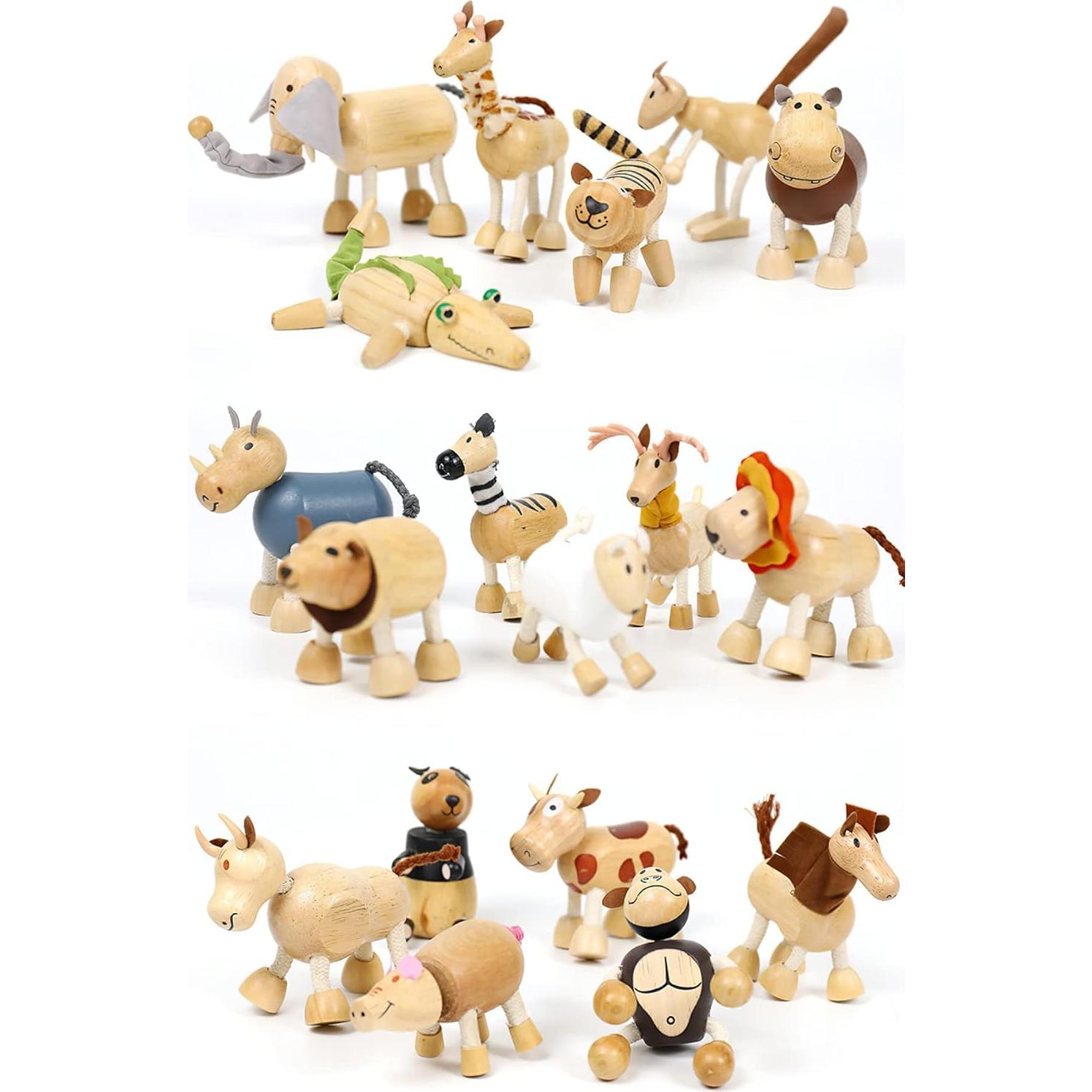 Juego de Animales de Madera MIKNEKE - 14 Figuras Flexibles