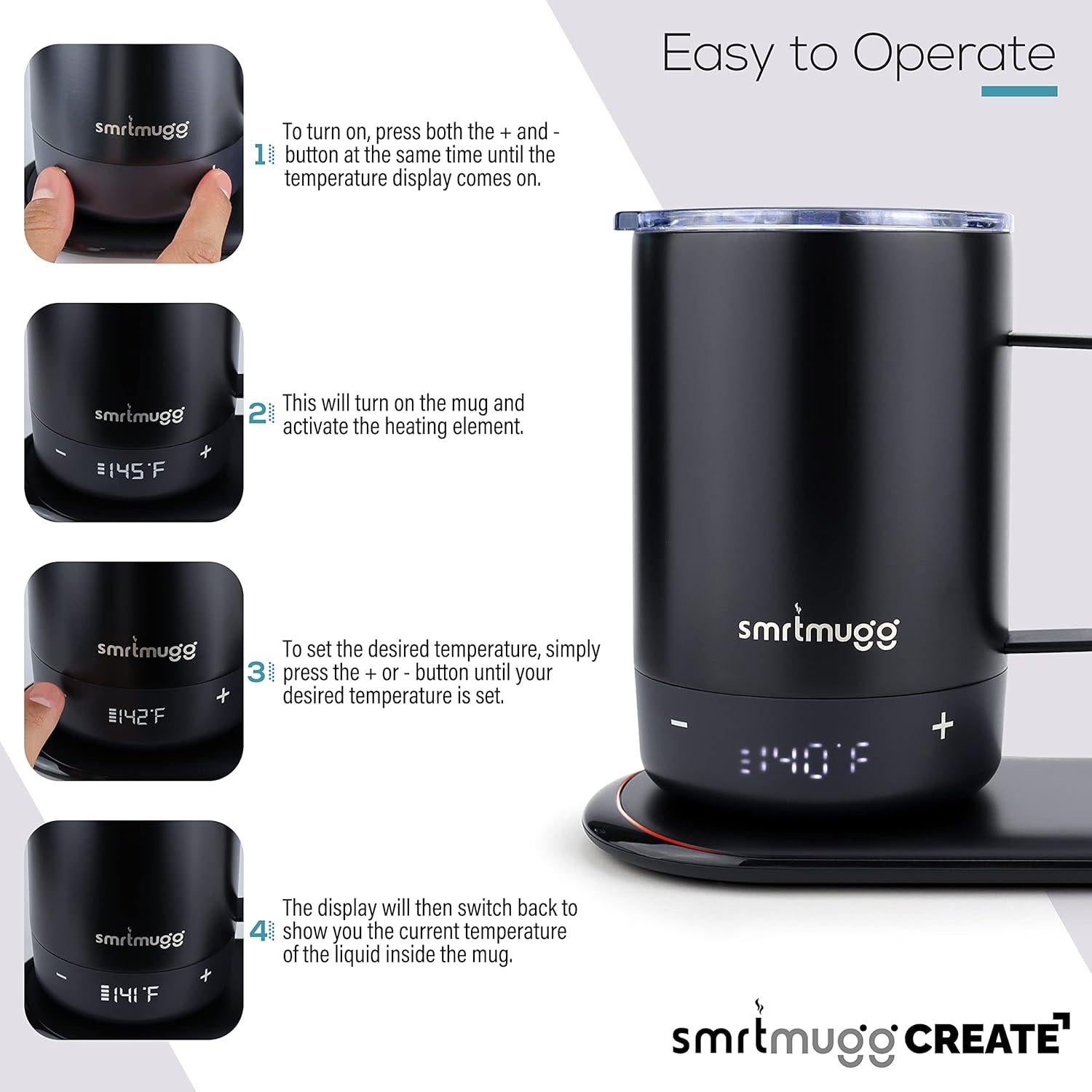 Taza Calentada SmrtMugg CREATE 14 OZ con Carga Inalámbrica