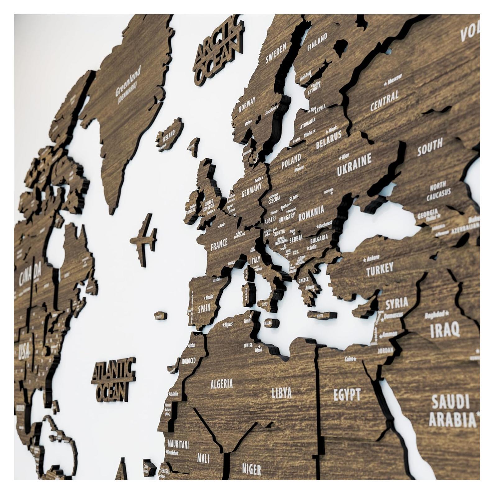 Mapa Mundial de Madera 3D Multicapa Betül 77.5x62.9 cm
