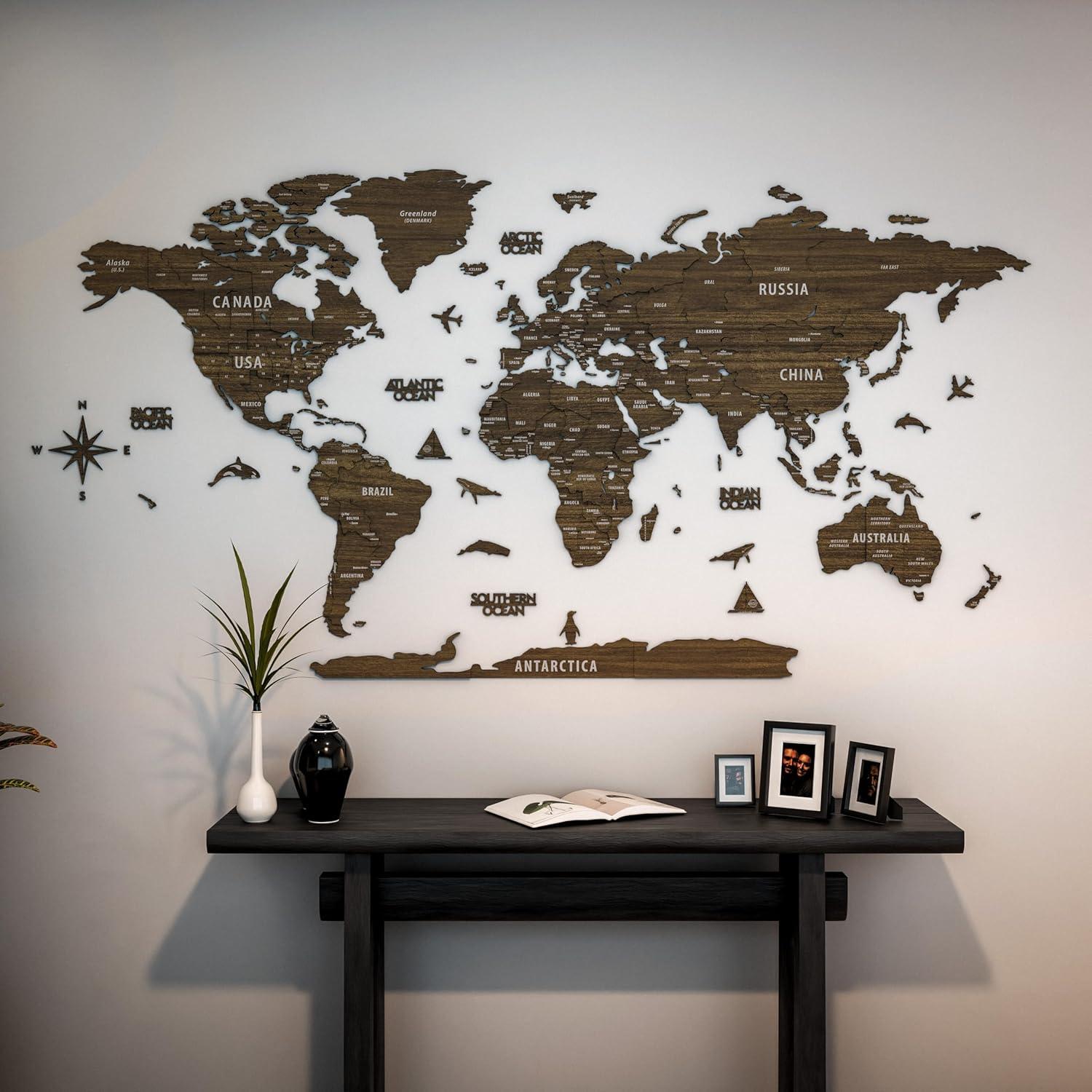 Mapa Mundial de Madera 3D Multicapa Betül 77.5x62.9 cm