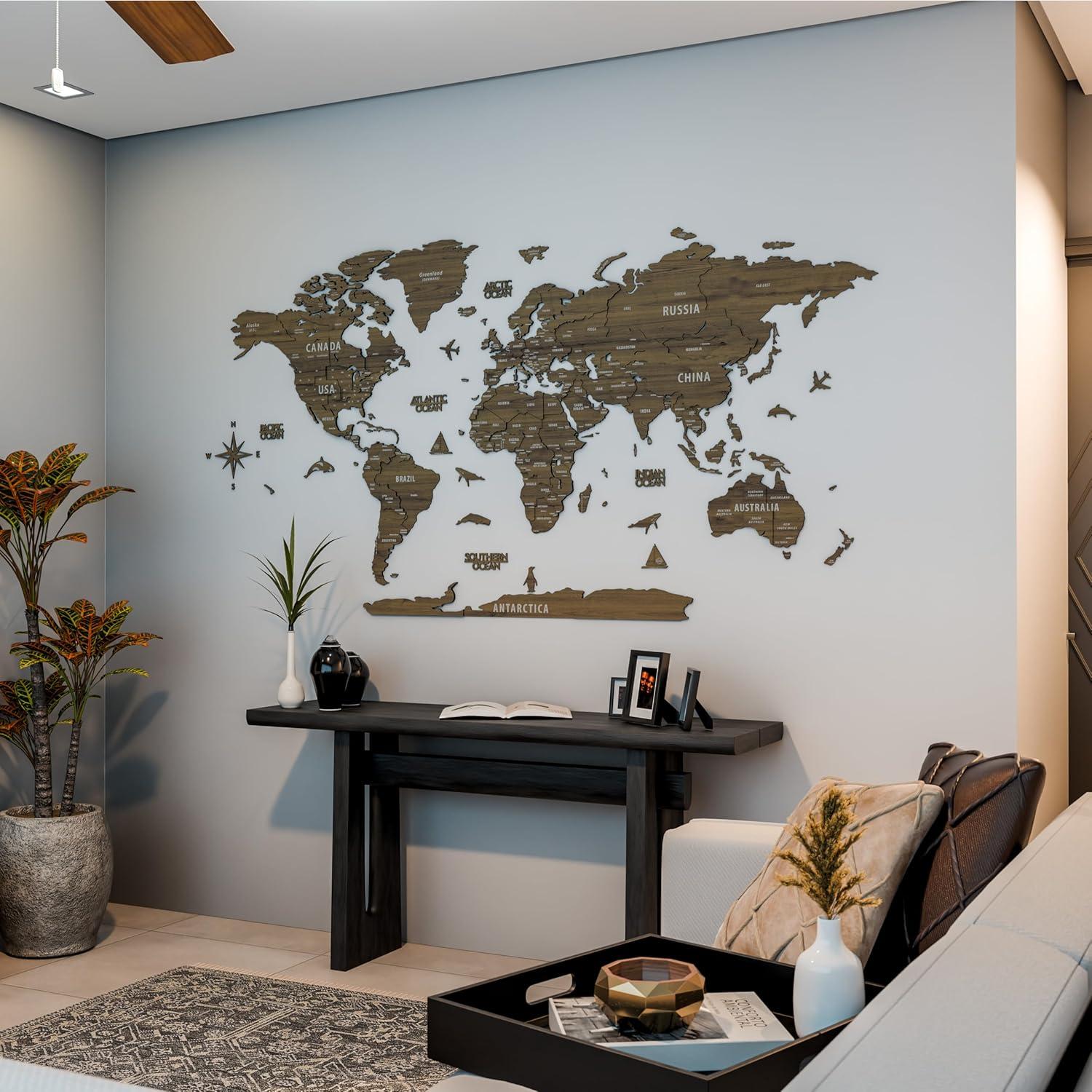 Mapa Mundial de Madera 3D Multicapa Betül 77.5x62.9 cm