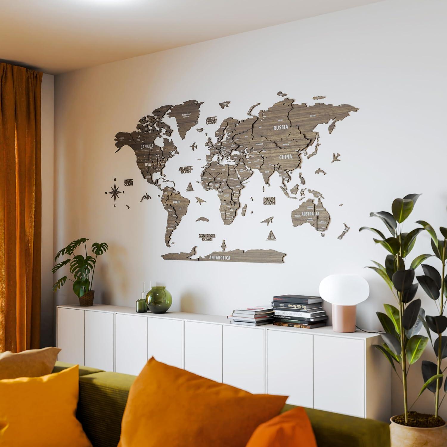 Mapa Mundial de Madera 3D Multicapa Betül 77.5x62.9 cm