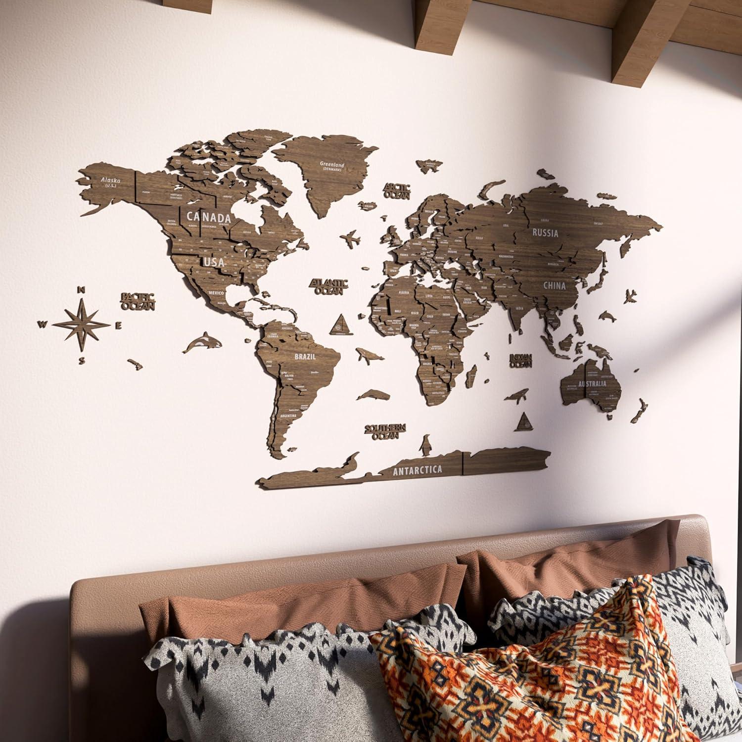 Mapa Mundial de Madera 3D Multicapa Betül 77.5x62.9 cm