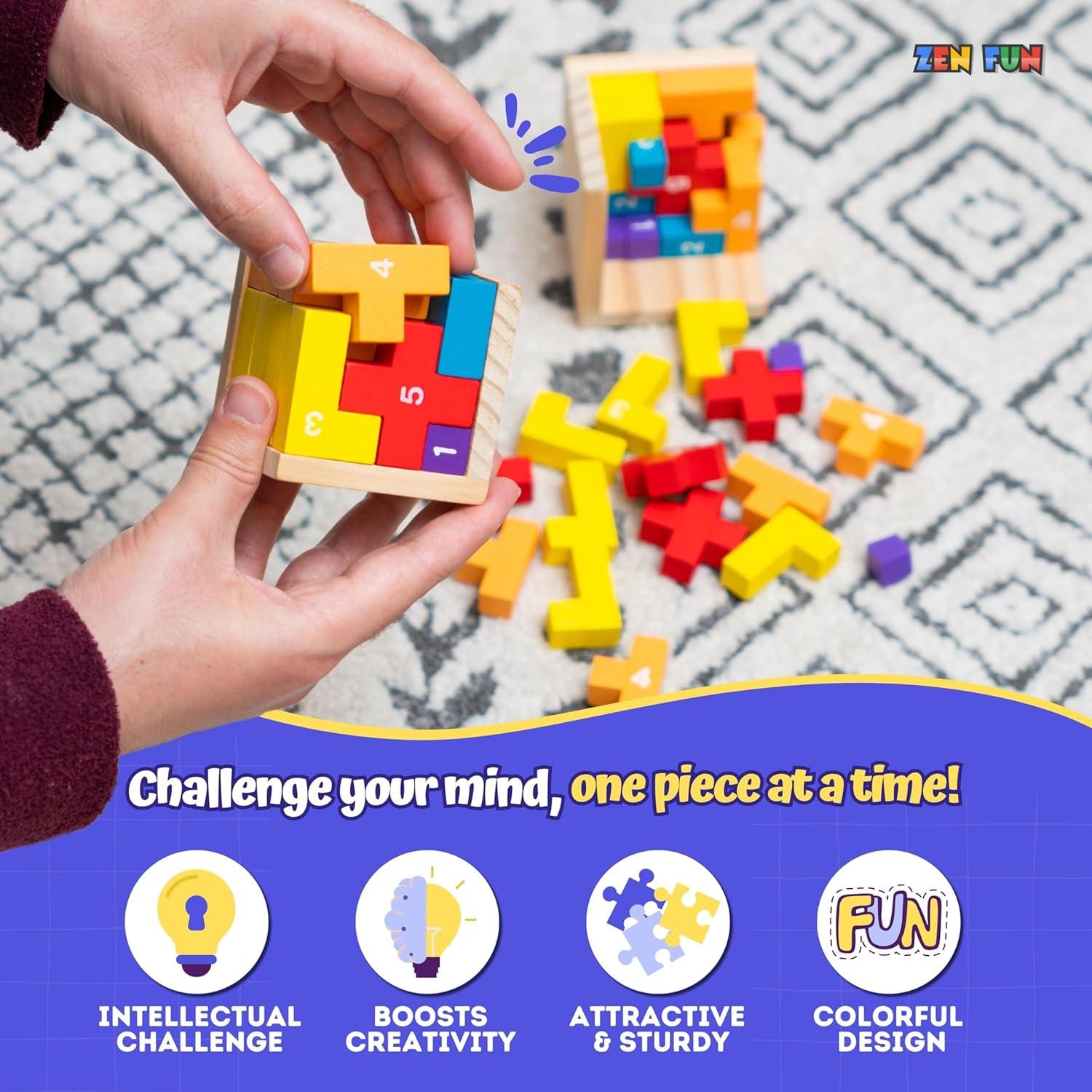 Rompecabezas 3D de Madera Zen Fun - Cubo Colorido 40 Piezas