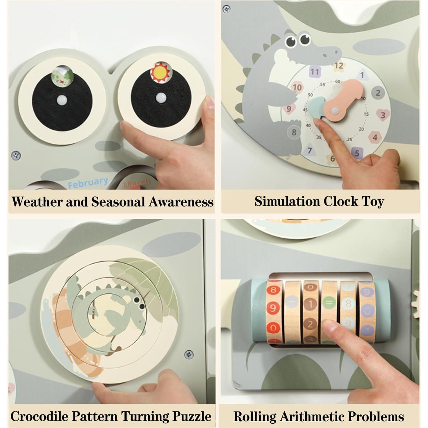 SHIERDU Tablero Sensorial Cocodrilo Verde para Niños 3-10 Años