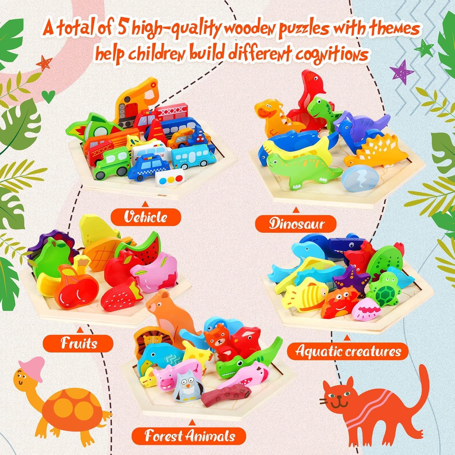 Paquete de 5 rompecabezas de madera Jerify para niños