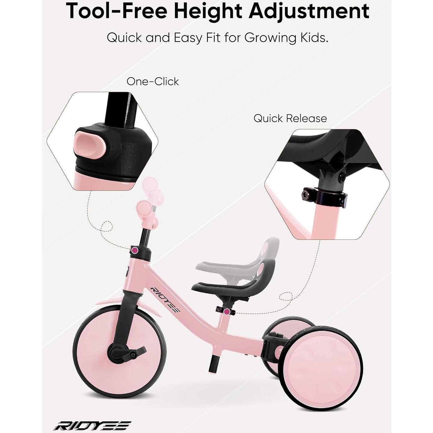 Triciclo 4-en-1 RIDYEE Rosa para Niños 18 Meses a 3 Años