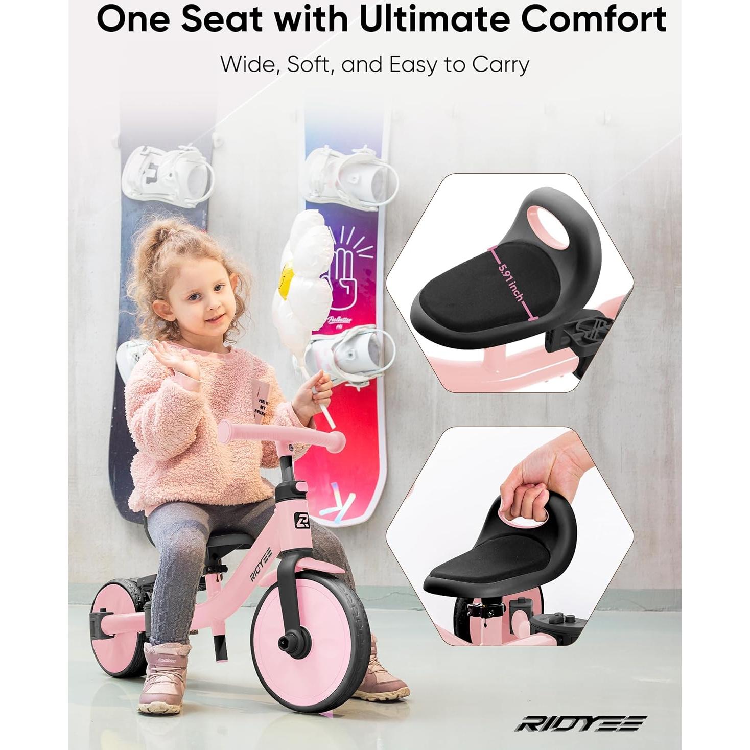 Triciclo 4-en-1 RIDYEE Rosa para Niños 18 Meses a 3 Años