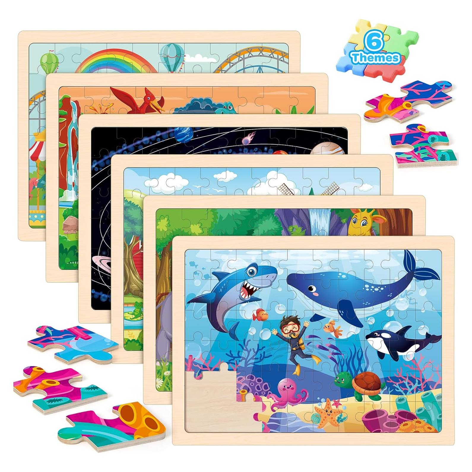 Paquete de 6 Rompecabezas de Madera LACCHOUFEE para Niños 3-5 Años