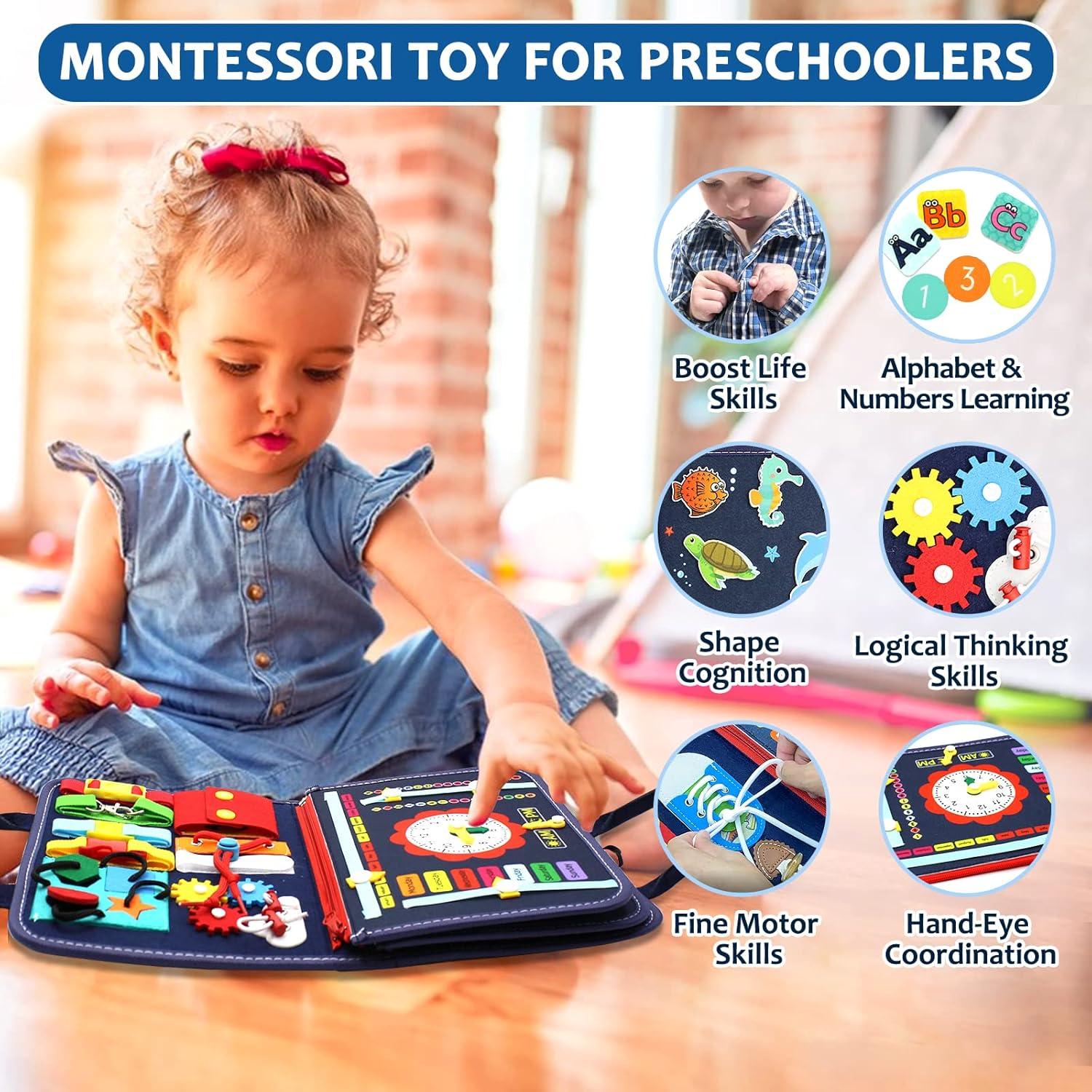 Juguete Montessori Tablero Ocupado Qizfun 44.7x25.4 cm Azul